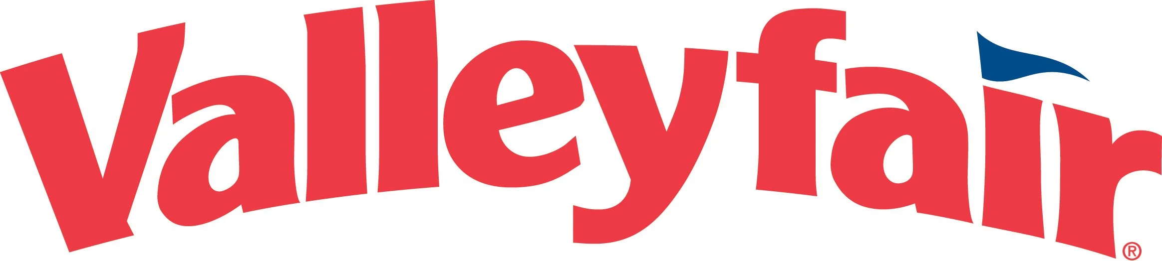 Valleyfair theme park logo with red text and a small blue flag on the right.
