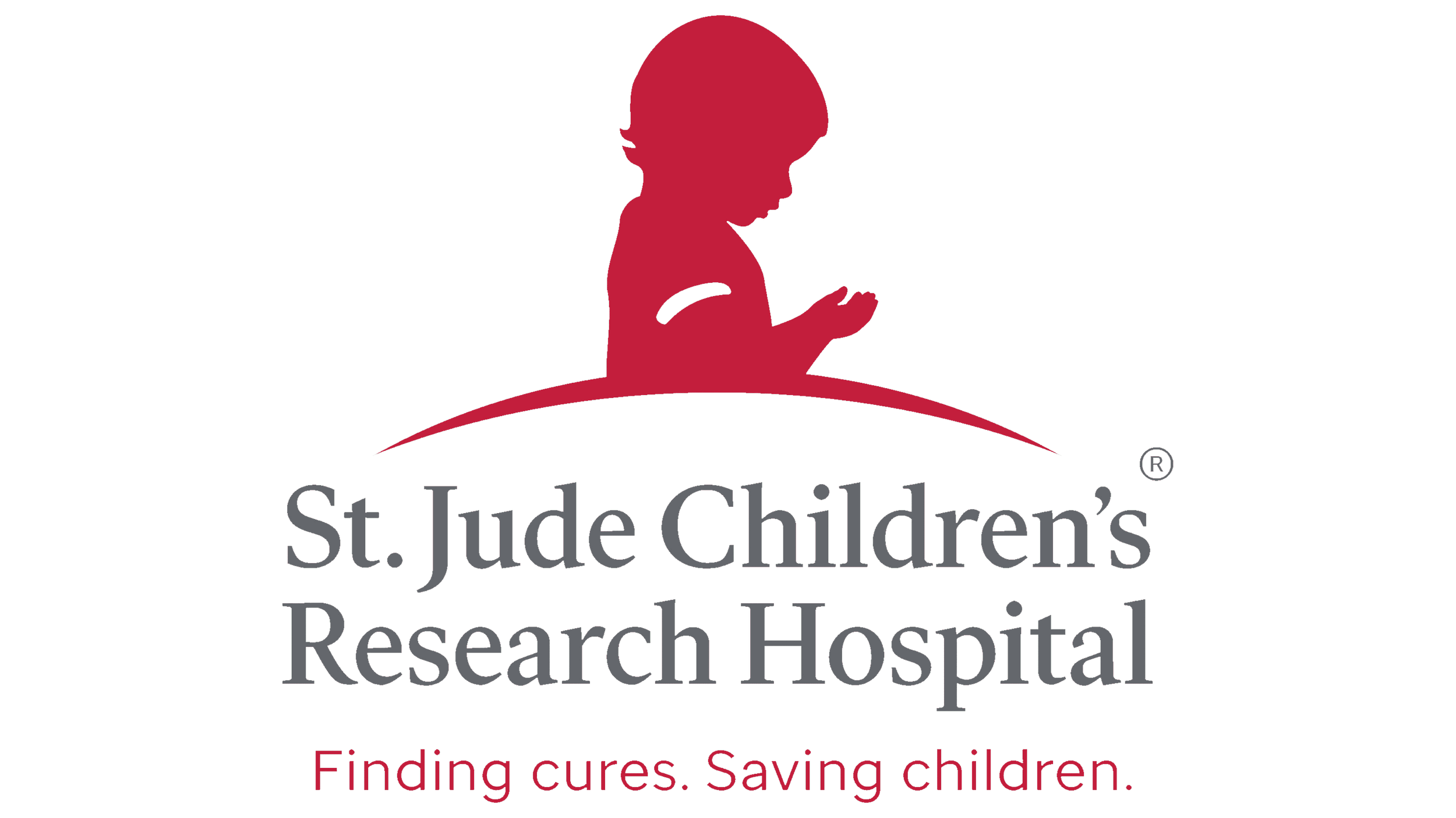 Logo of St. Jude Children's Research Hospital showing a silhouette of a child holding a small object, with the hospital's name and the slogan 'Finding cures. Saving children.'