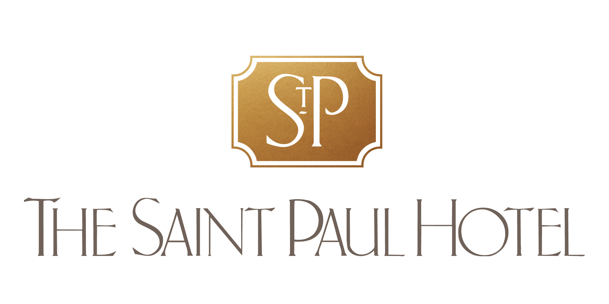 Logo of The Saint Paul Hotel featuring a gold shield with the initials S P and the hotel name below.
