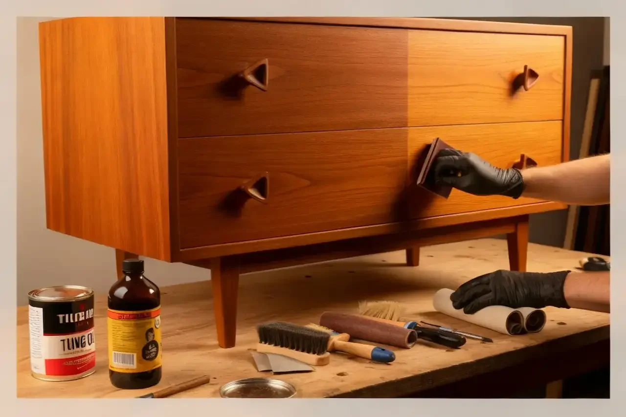 Mid-century furniture restoration workshop