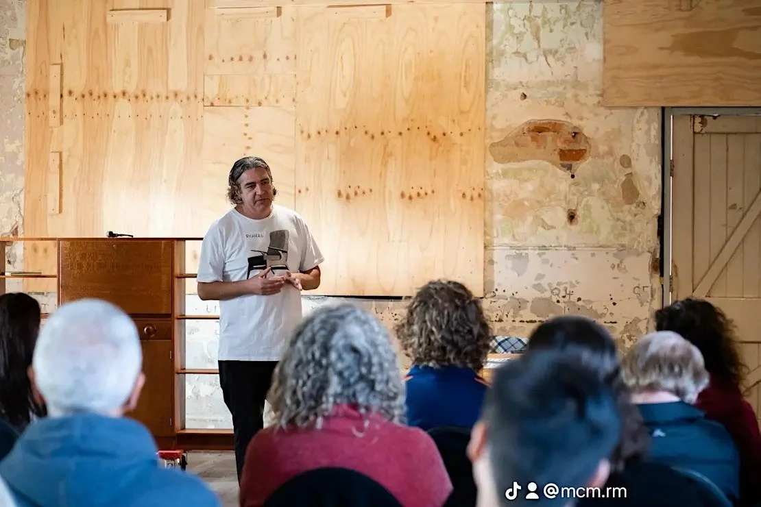 Richard presenting to participants during a real Melbourne furniture restoration workshop