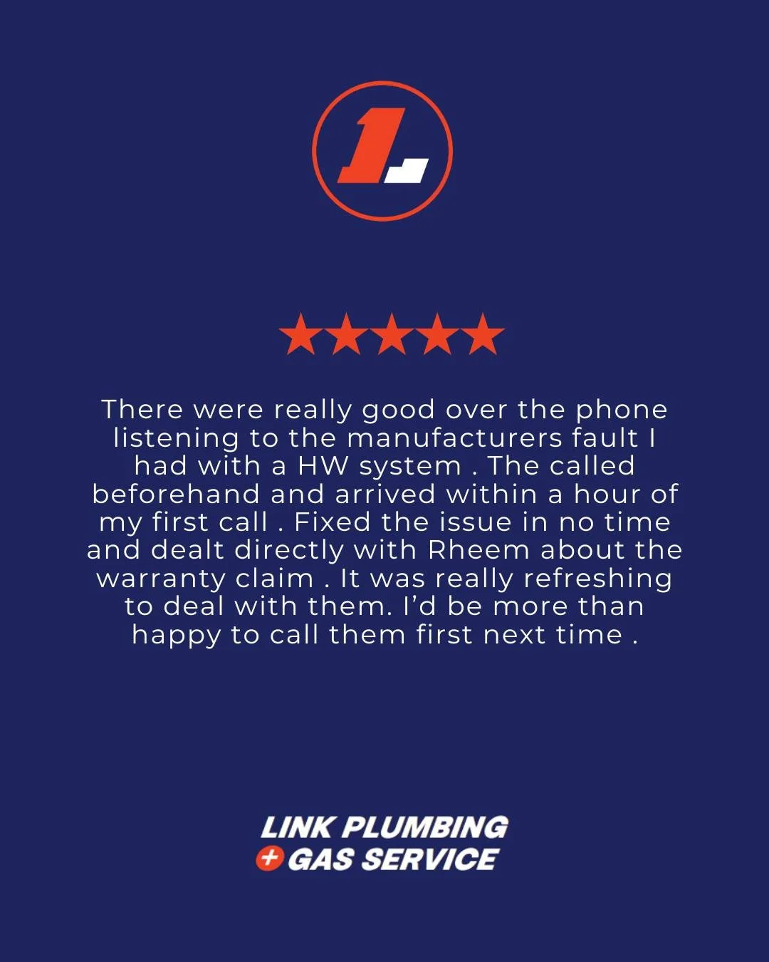 We love hearing feedback like this! 🙌

From the first call to fixing the hot water system, our team listened carefully, arrived fast (within an hour!), and even handled the warranty claim directly with Rheem.

It&rsquo;s all about making things easy