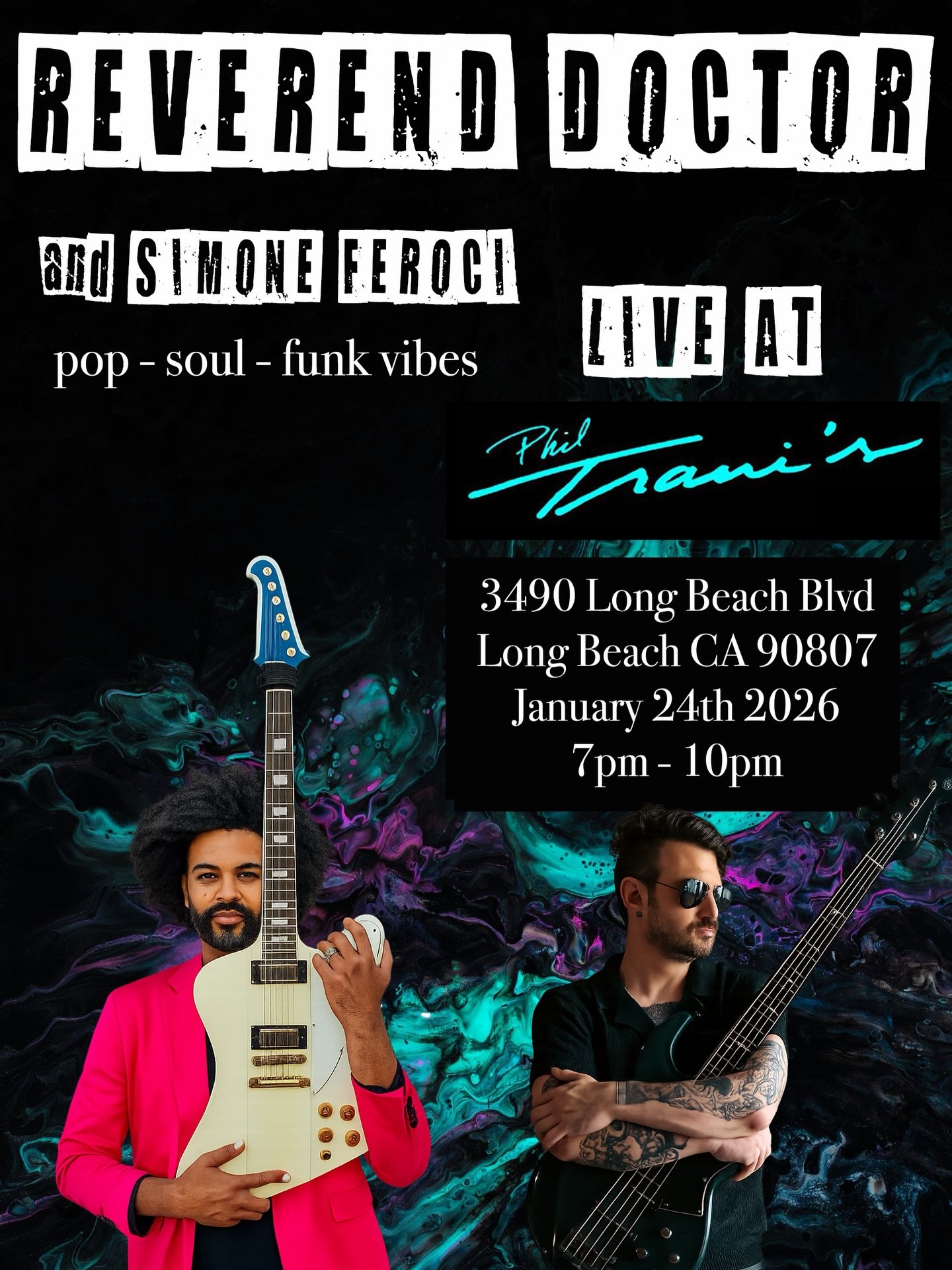 LONG BEACH FOLKS! @revdrmusic and @simoneferociofficial will perform at @philtranis on Jan 24th, some pop-soul-funk for your soul! Call the restaurant ahead to reserve a table! #longbeachlivemusic #musiclive #reverenddoctor #soulmusiclives #longbeach