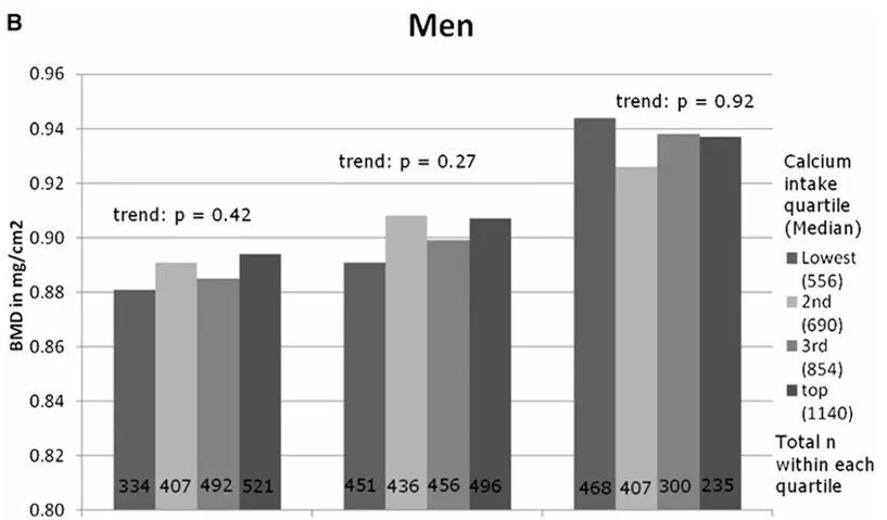 Bone mineral density by calcium intake and vitamin D status in men and women.