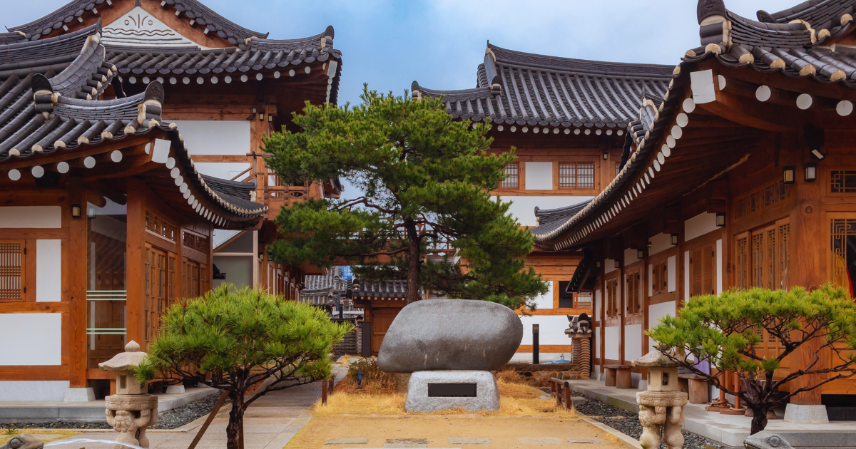 Traditional Korean hanok buildings around a courtyard in Gyeongju