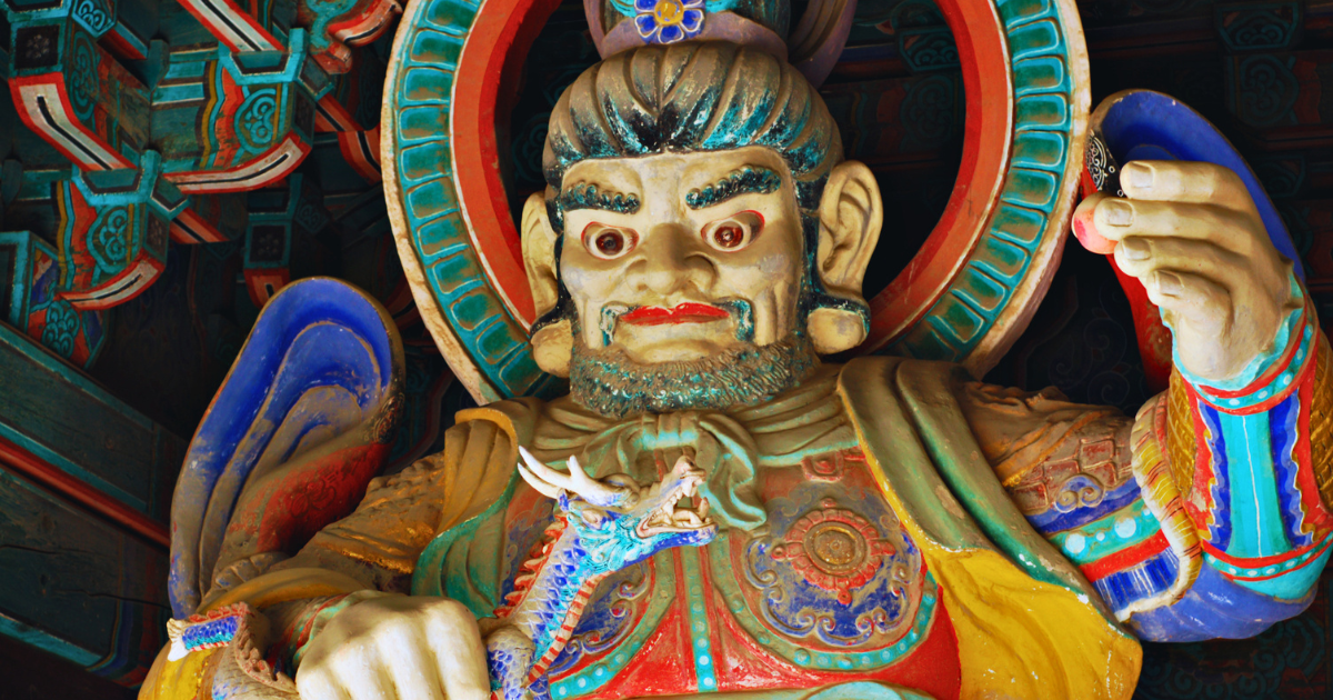 Guardian figure inside Bulguksa Temple in Gyeongju