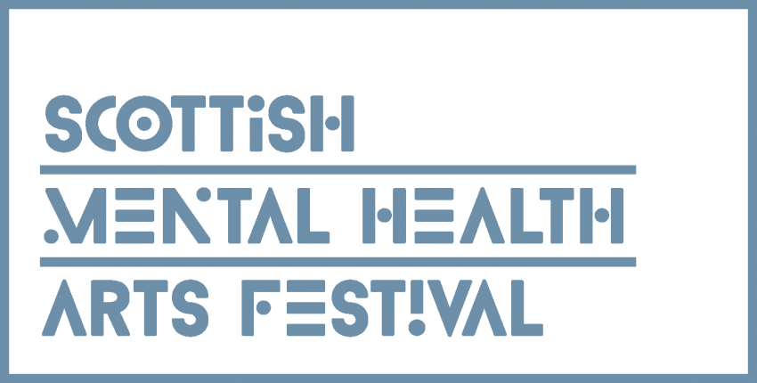 Logo for the Scottish Mental Health Arts Festival with blue text on a dark background.