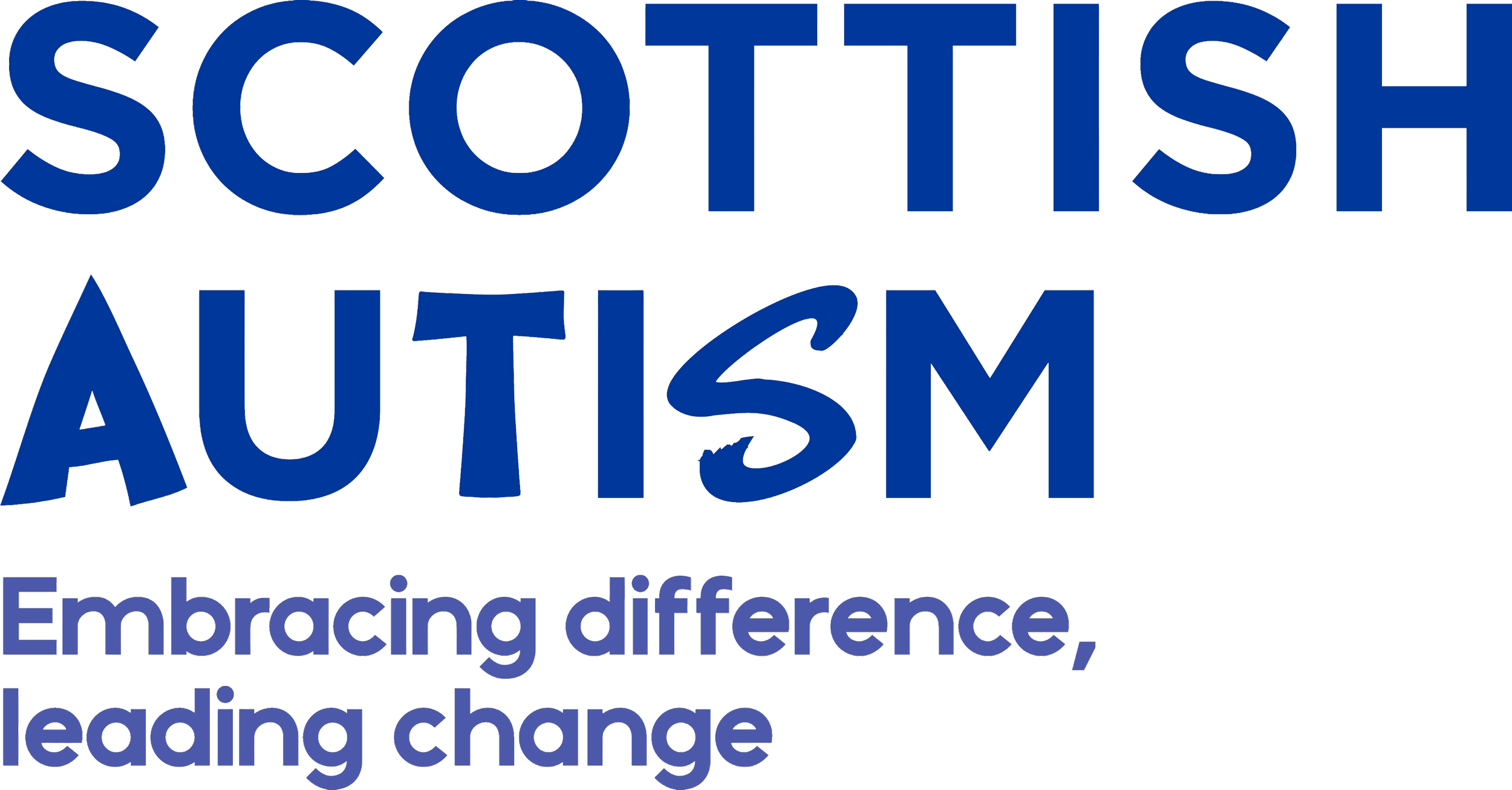 Logo with the words 'Scottish Autism' in large blue letters and the tagline 'Embracing difference, leading change' in smaller blue letters underneath.