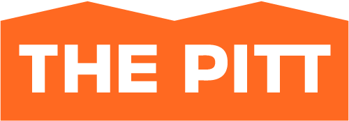 Orange sign with white text that says "THE PITT".