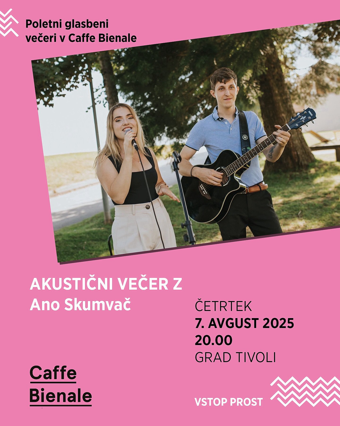 V četrtek, 7. avgusta, vas ob 20. uri vabimo na naslednjo epizodo v seriji na&scaron;ih poletnih glasbenih večerov na kateri se bomo v zelenem objemu parka Tivoli 🌳, s panoramskim razgledom na Ljubljano 🌇 in ob prijetnih zvočnih vibracijah zibali v