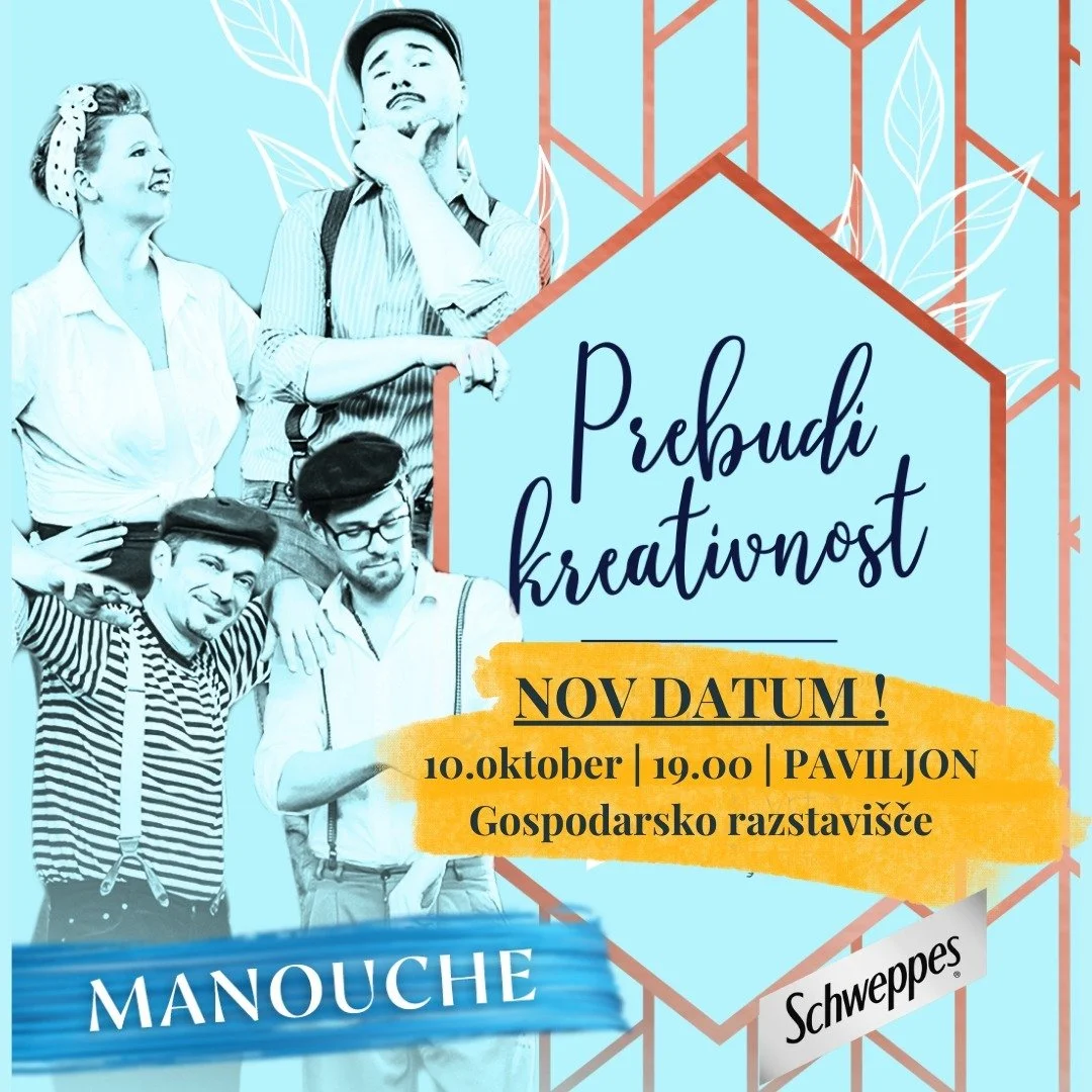 MANOUCHE v PAVILJONU na Gospodarcu

Nov datum! Nova lokacija. Vsebina ista! 

&quot;Prebudi kreativnost&quot; in pridi na prečudovit večer, ovij se v ritme vedno polnih energije skupine Manouche in si privo&scaron;či odlično družbo. Za žejo poskrbi S
