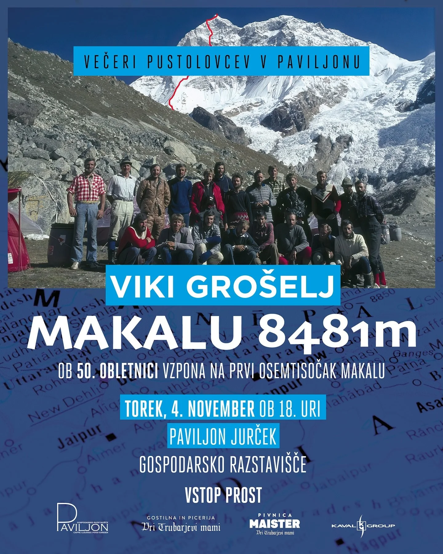 Pridružite se nam na zaključnem večeru pustolovcev, kjer nam bo svetovno znani pustolovec in alpinist 𝗩𝗶𝗸𝗶 𝗚𝗿𝗼𝘀̌𝗲𝗹𝗷 predaval o vzponu na himalajsko goro Makalu, od katerega je letos oktobra minilo 50 let, predavanje pa bo obogatila tudi po