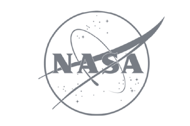 NASA logo with stylized swoosh and stars in the background.
