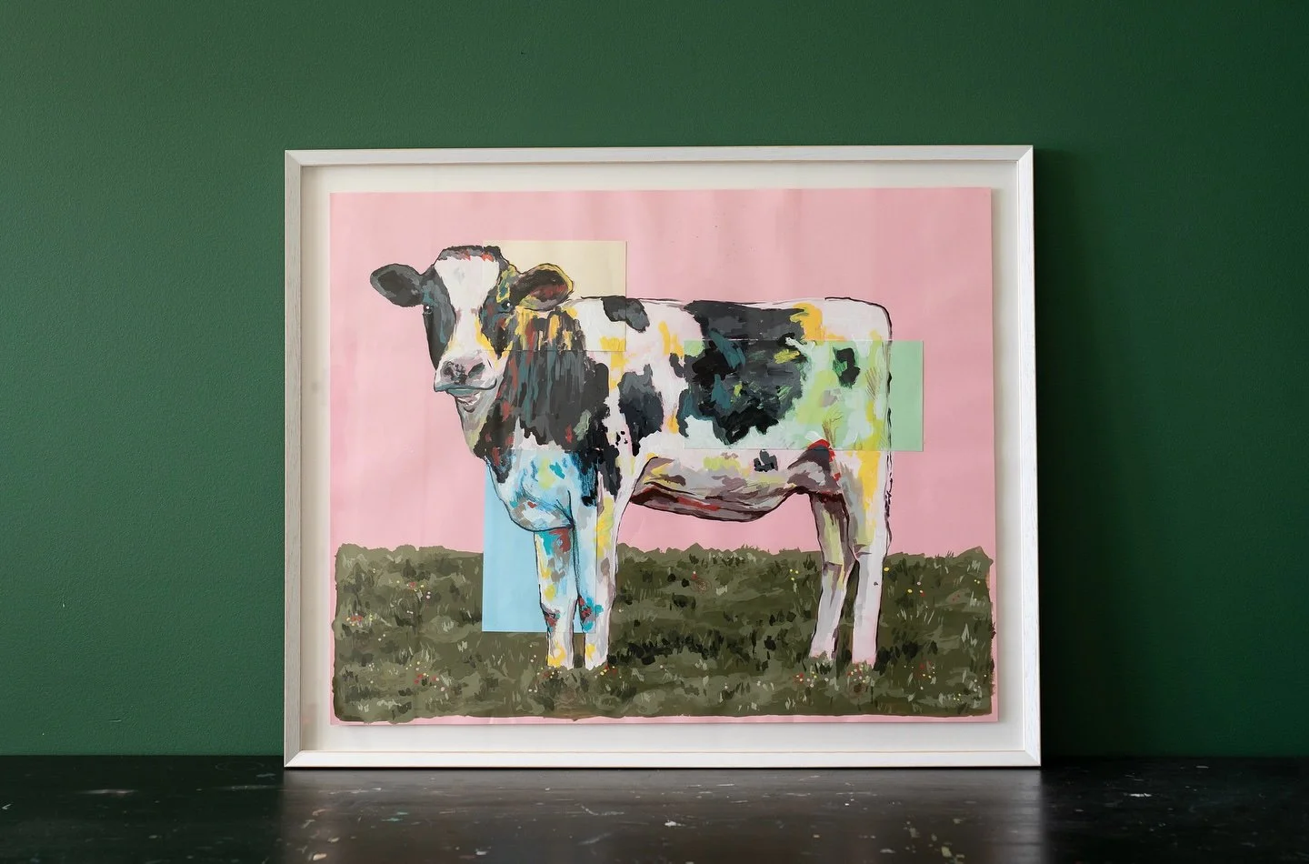 &lsquo;Colourful Grazing&rsquo; - Acrylic on Coloured Paper

I have been a little bit obsessed with painting farm animals at the moment. But this bright and colourful cow is a step towards a style of painting that I love so much. 

Framed by the amaz