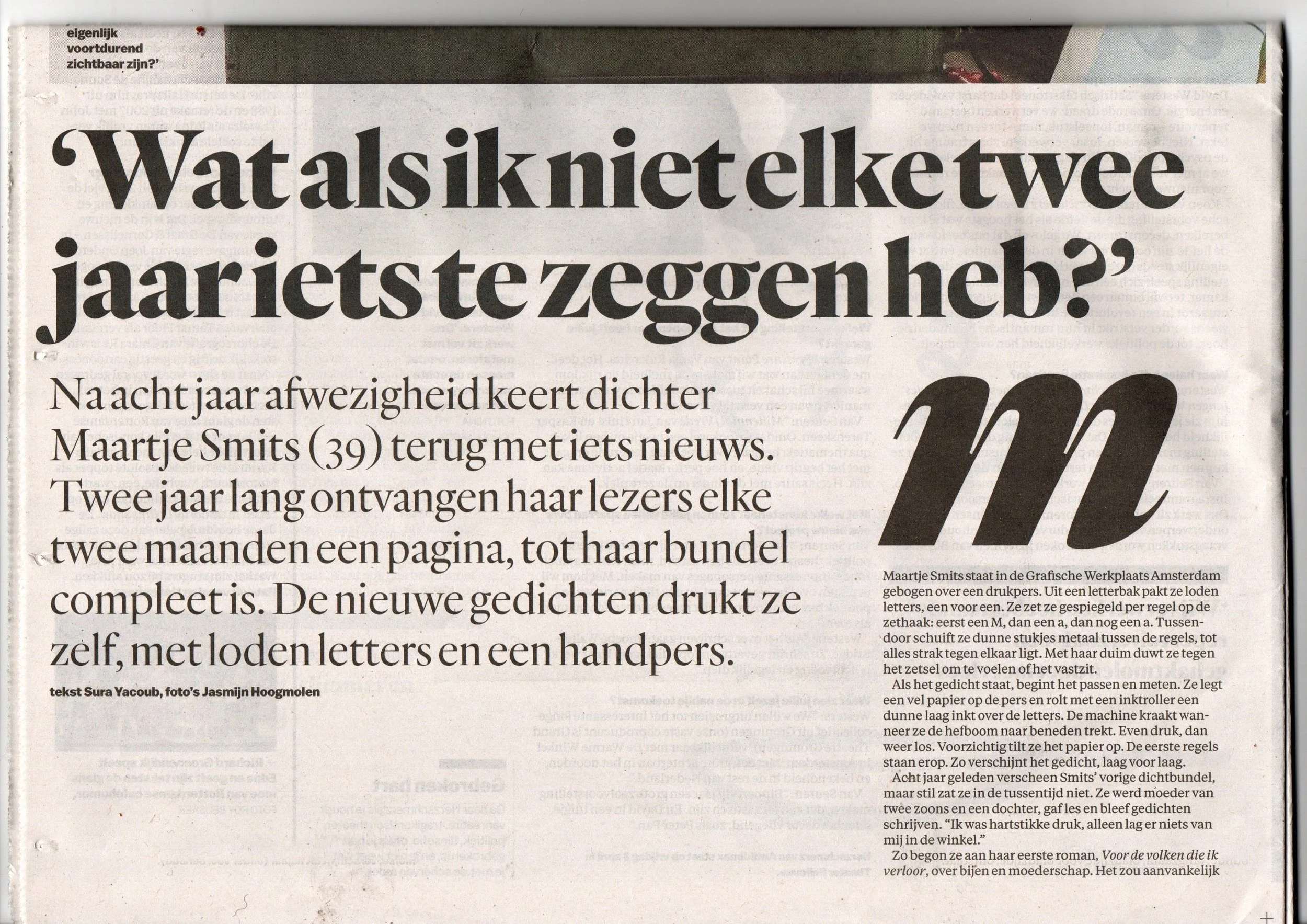 Interview over De langzame dichtbundel in Het Parool - 30 maart 2026