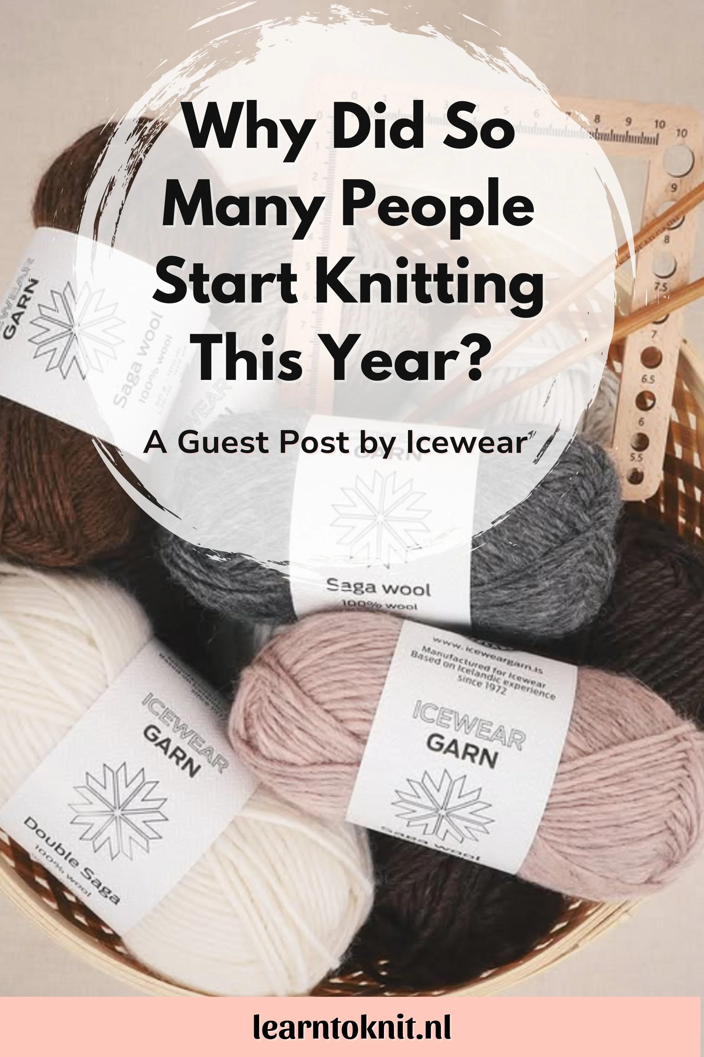 A bowl of icelandic yarn with the title, why did so many people start knitting this year?