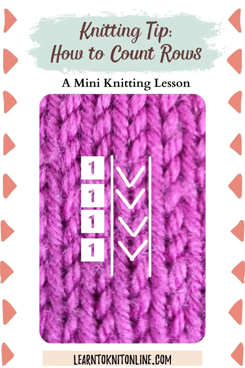 A visual guide on how to count knitted rows in stockinette stitch
