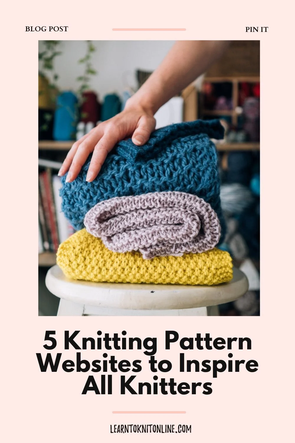 Pinterest Pin for Blog Post about 5 Knitting Pattern Resources