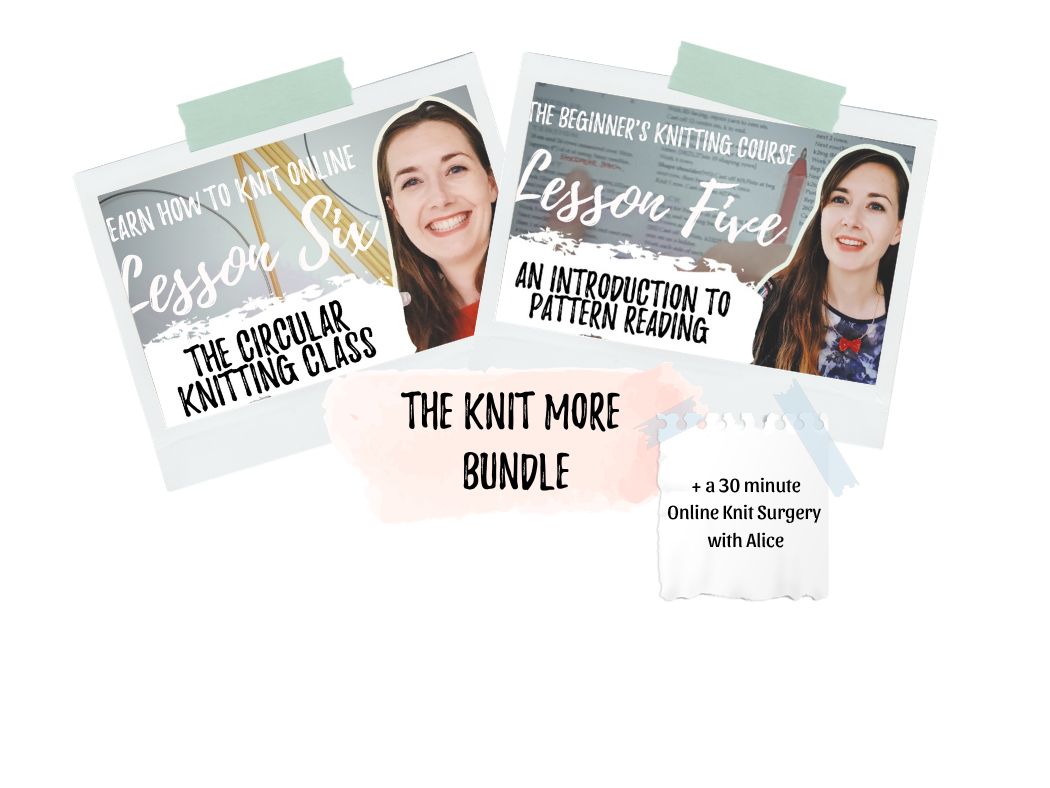 A collection of knitting class thumbnails for the Knit More Bundle from Learn to Knit