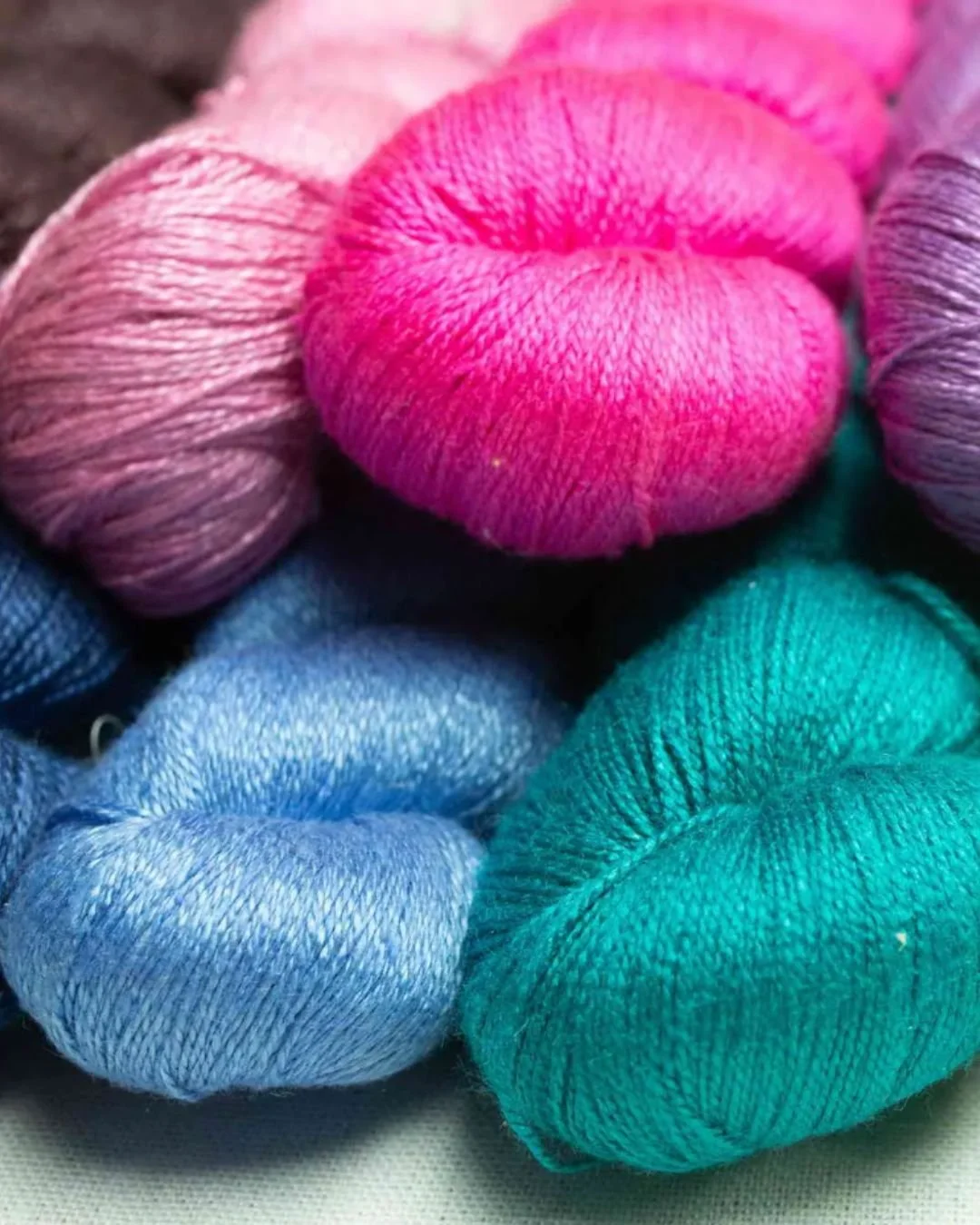 Silk Yarn skeins in 4 different colours