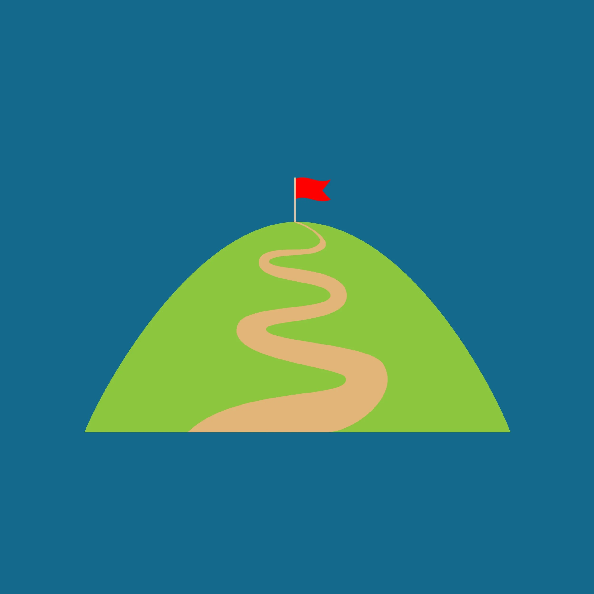 Green hill with flag on top symbolises progression through  therapy journey