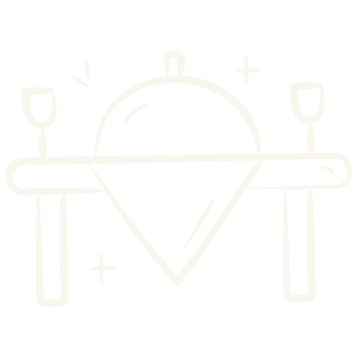 Illustration of a dining table with wine glasses and cloche
