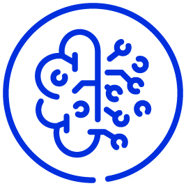 Icon of a brain with circuit lines inside, representing artificial intelligence or neural networks.