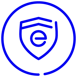 Blue shield emblem with a lowercase 'e' inside, surrounded by a blue circular outline.