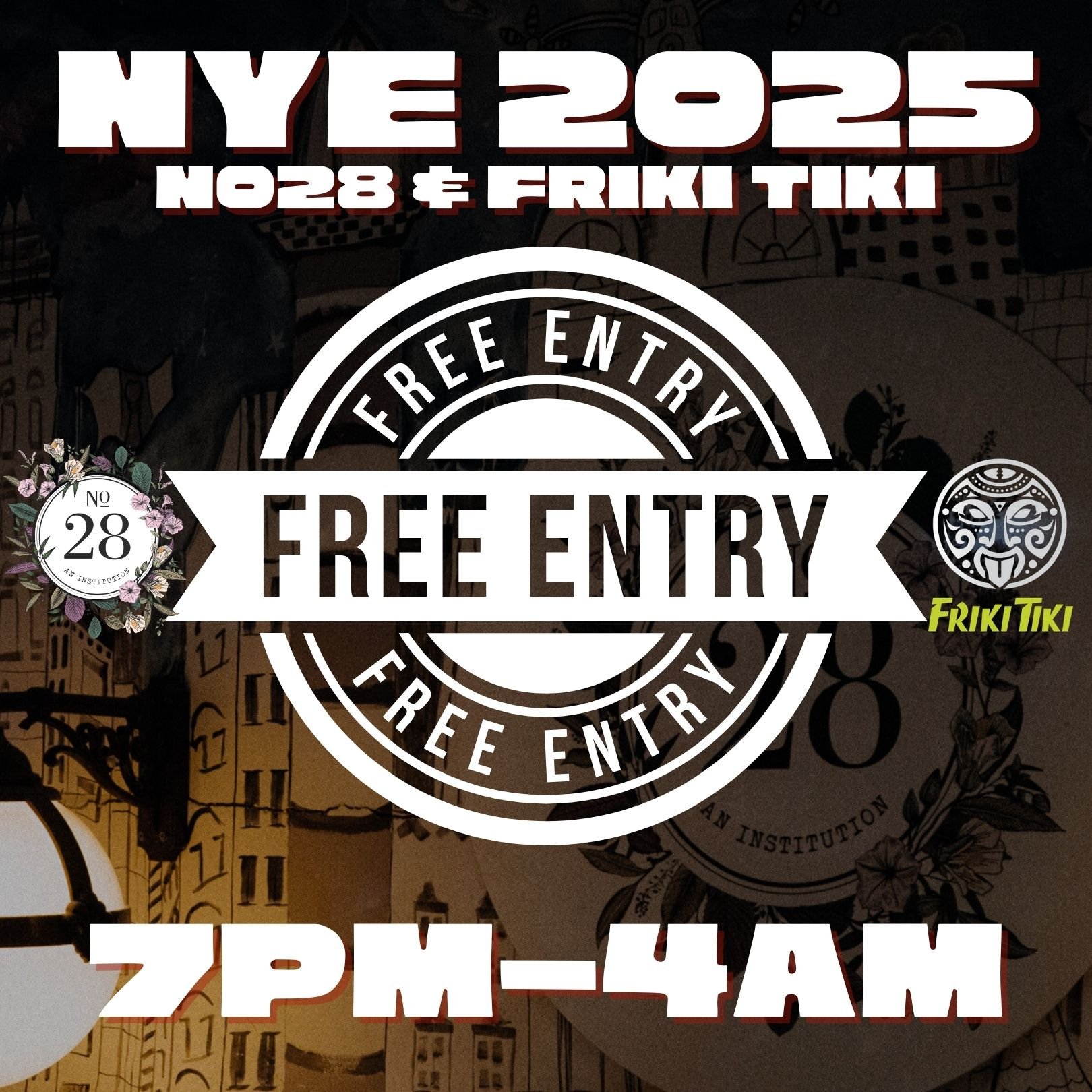 Our joint NYE party with @frikitiki_ncl  is now FREE. See you there. To guarantee entry before 11.30 email:  no28&amp;frikitikinye@no28newcastle.com  #newyears #newyearseve #NewYearsEve2025 #NewYearsEveParty