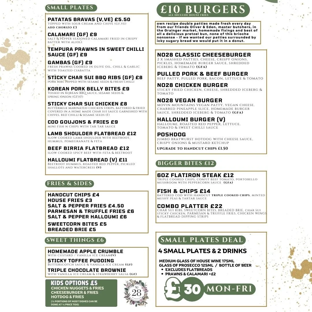 New food Menu now live - ⭐ including &pound;30 Eat &amp; drink for 2 deal ⭐