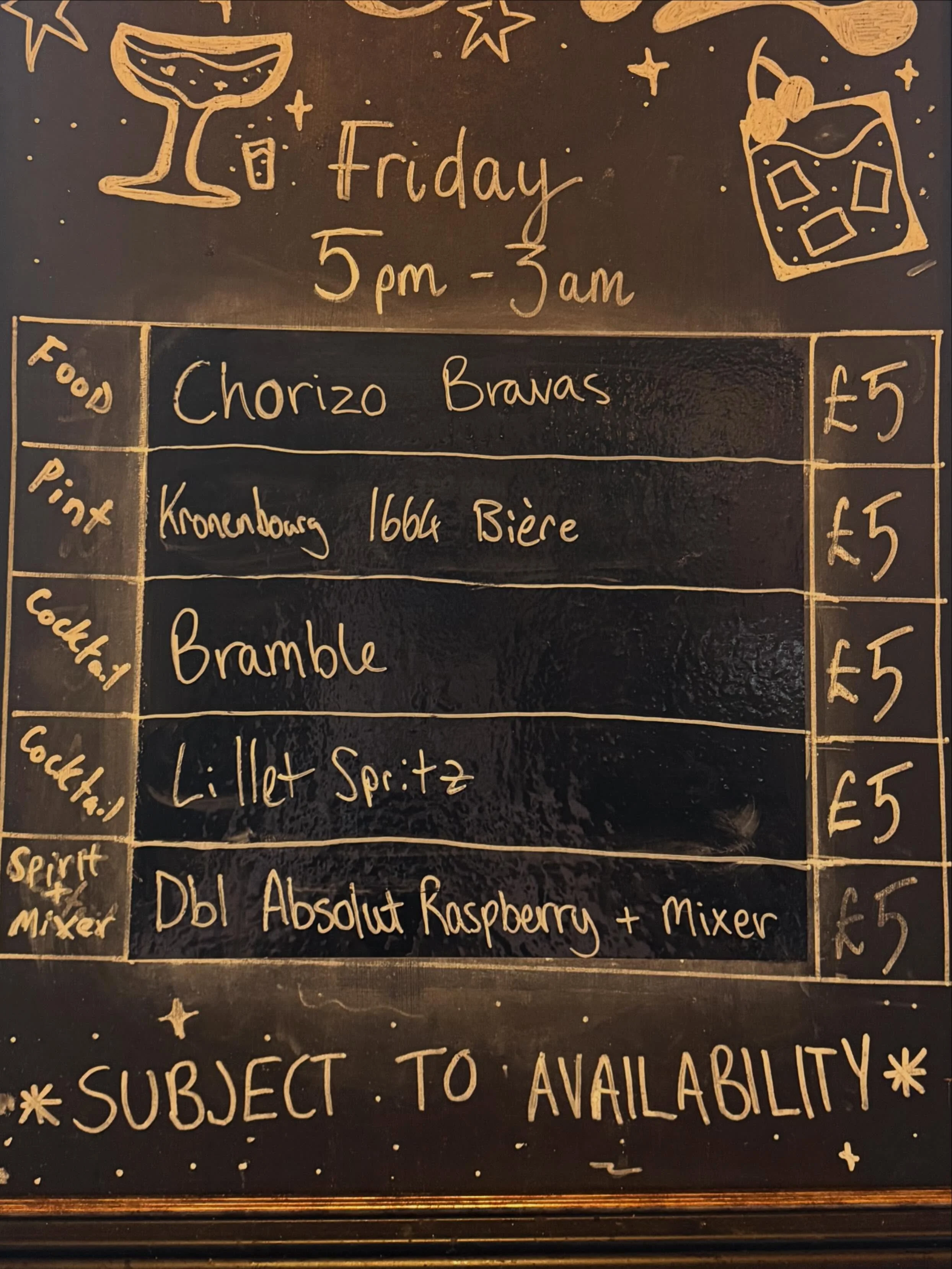 5 deals for &pound;5 from 5pm - Every Friday