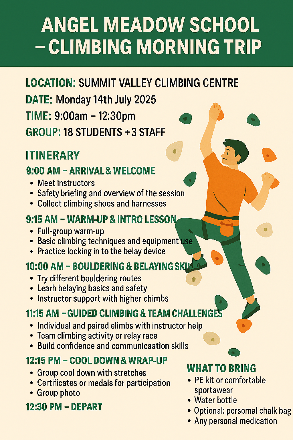 Angel Meadow School – Climbing Gym Morning Trip