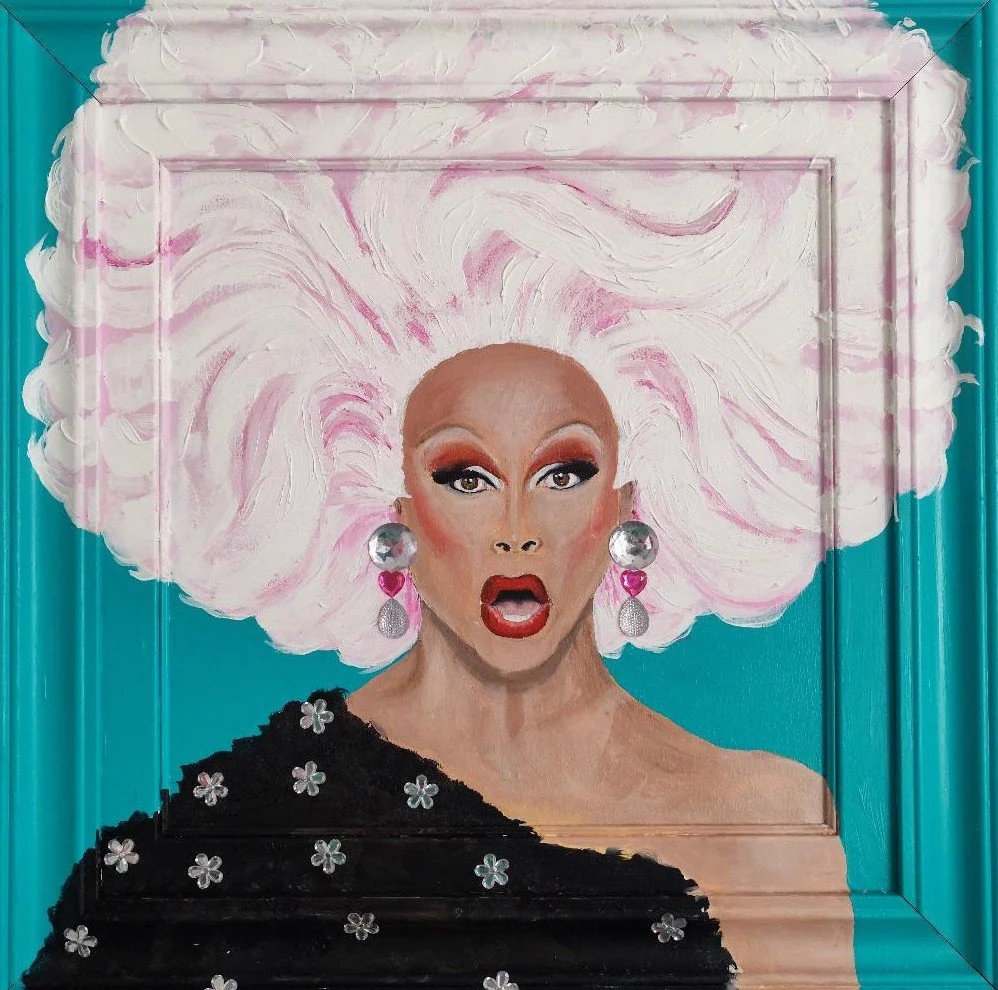 Rupaul acrylic and embellishments on frame and board £495