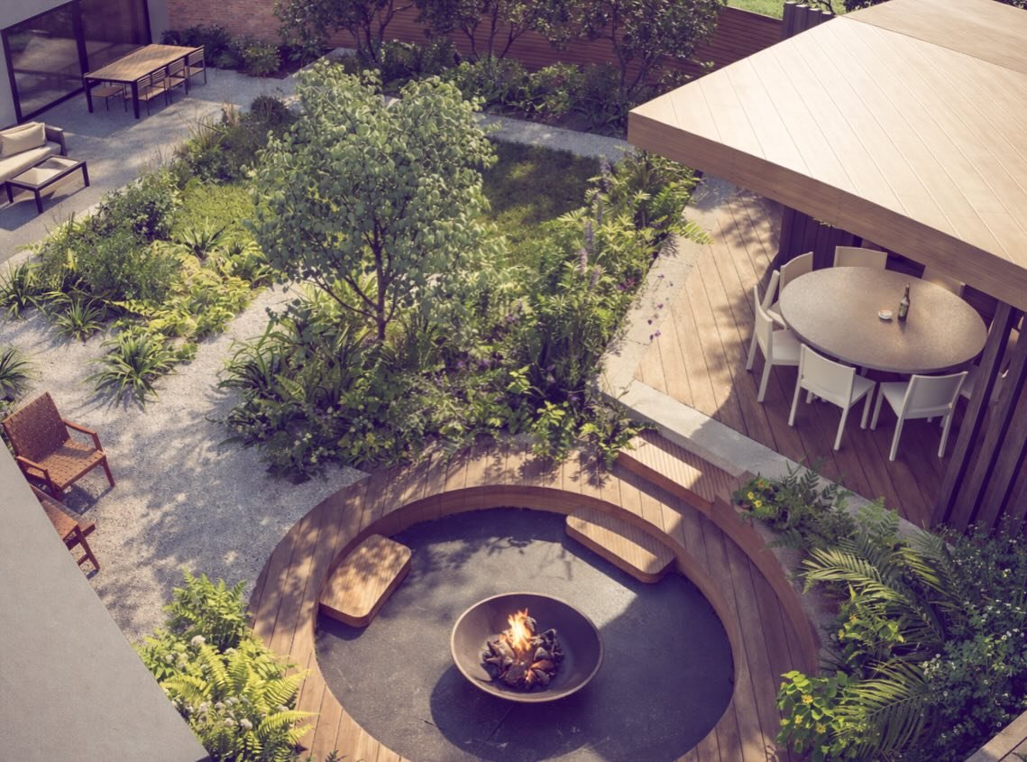 Swipe to see what this garden looks like now&hellip; 
A complete redesign with enclosed lawn, natural planting, a sunken fire pit and outdoor kitchen. The existing shed will also be transformed into a home office with wrap around deck ☀️. 

And yes&h