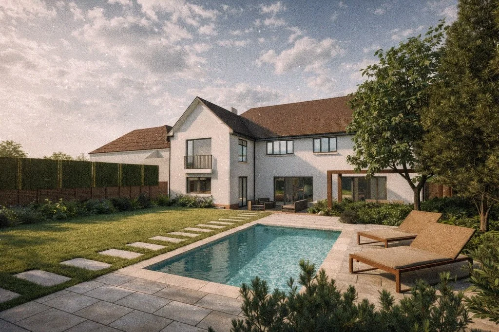 The Avenue

The garden proposed for The Avenue features an expansive family garden with a south-facing aspect, complete with a pool, formal lawn, and woodland glade.

Carefully considered tree planting will enhance both visual interest and privacy, c