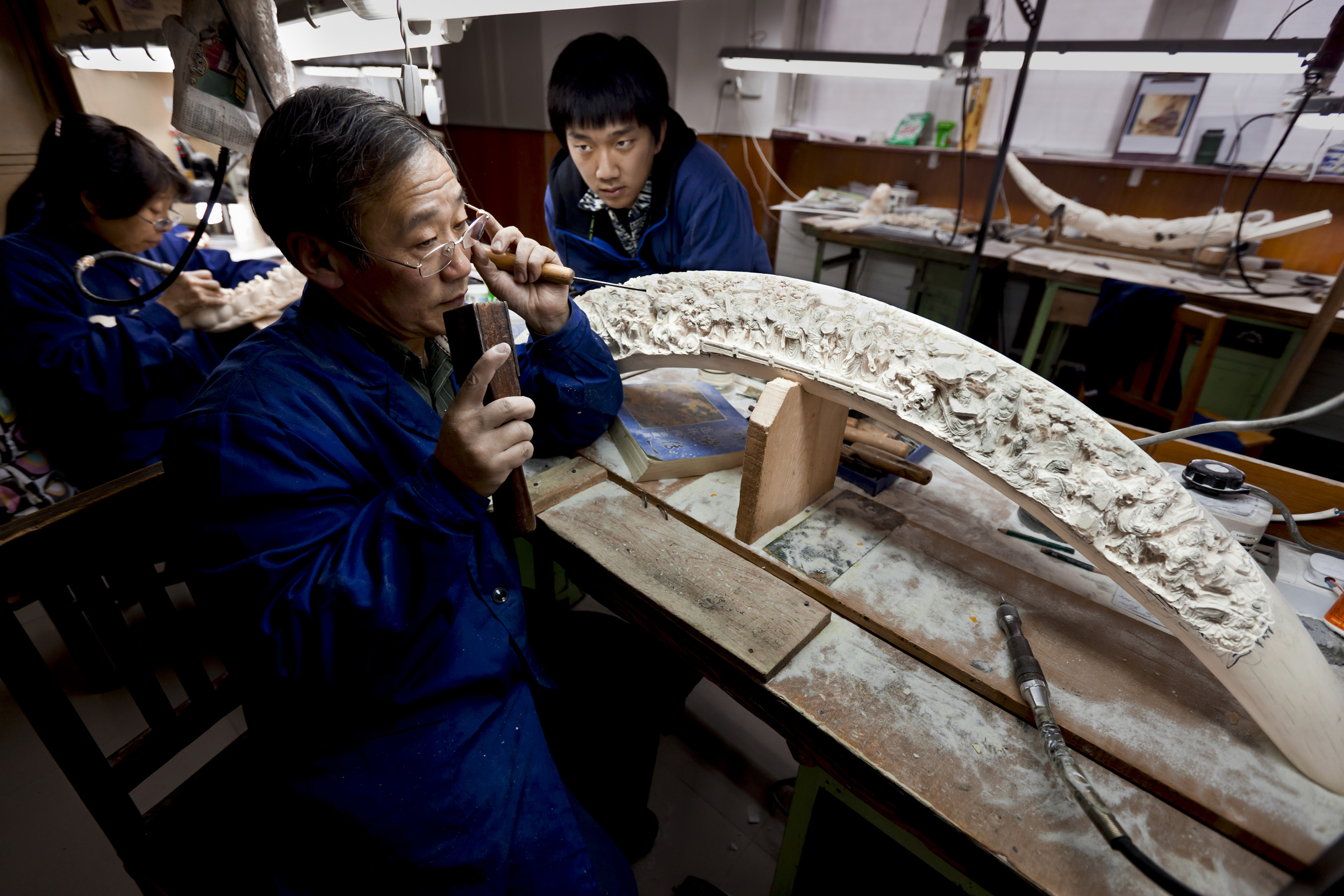 BEIJING, CHINA, NOVEMBER 2011: Images from Beijing Jin Mao Bone Carving Arts and Crafts, a 50 year old Ivory carving factory and the largest of the Chinese Ivory carving concerns, Beijing, China, November 15 2011. This company was one of only two Iv