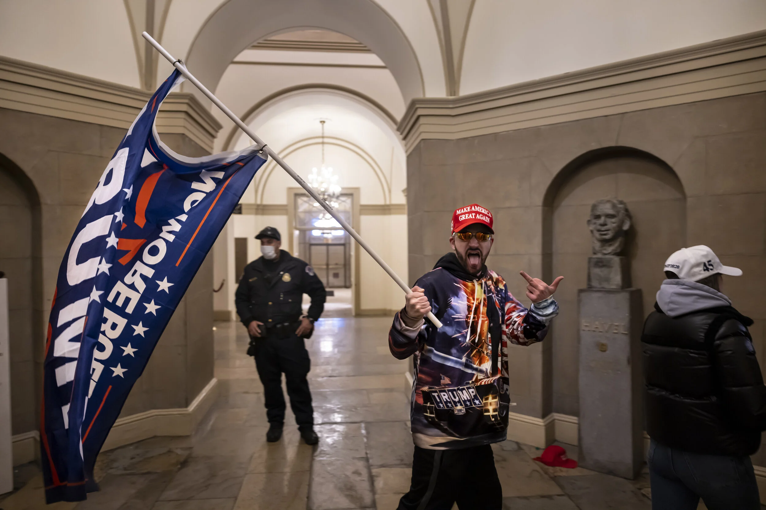 WASHINGTON D.C., USA - JANUARY 6: Supporters of US President Donald Trump protest inside the US Capitol on January 6, 2021, in Washington, DC. - Demonstrators breeched security and entered the Capitol as Congress debated the 2020 presidential electi
