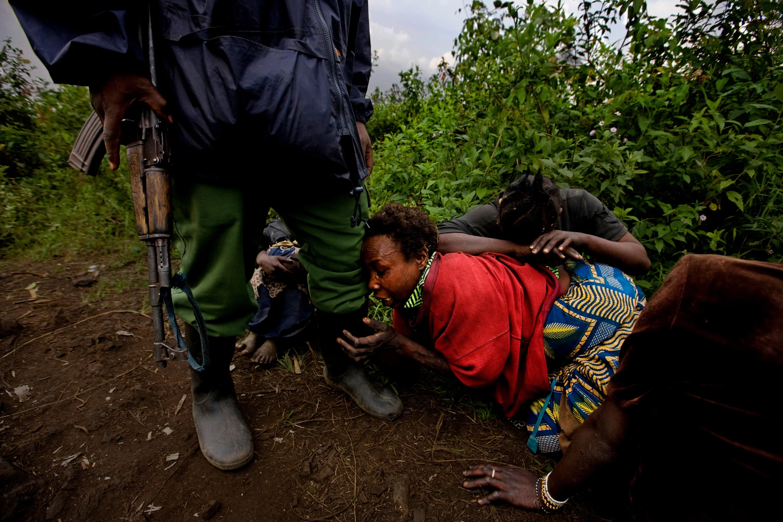 KIBATI, CLOSE TO GOMA, VIRUNGA NATIONAL PARK,NORTH KIVU, DEMOCRATIC REPUBLIC OF CONGO-23 FEBRUARY 2008: ICCN Rangers conduct a raiding patrol into an area of illegal Charcoal production. They arrested a number of mules, poor people from displaced co