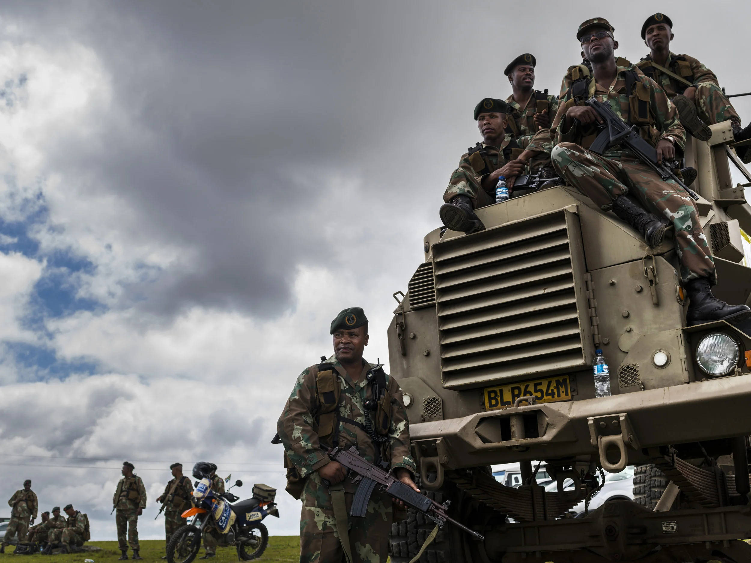 QUNU, EASTERN CAPE, SOUTH AFRICA, 14 DECEMBER 2013: Security is tight for the Nelson Mandela funeral with the Army and Police on full display, Qunu, South Africa, 14 December 2014. An icon of democracy, Mandela was buried at his family home in Qunu