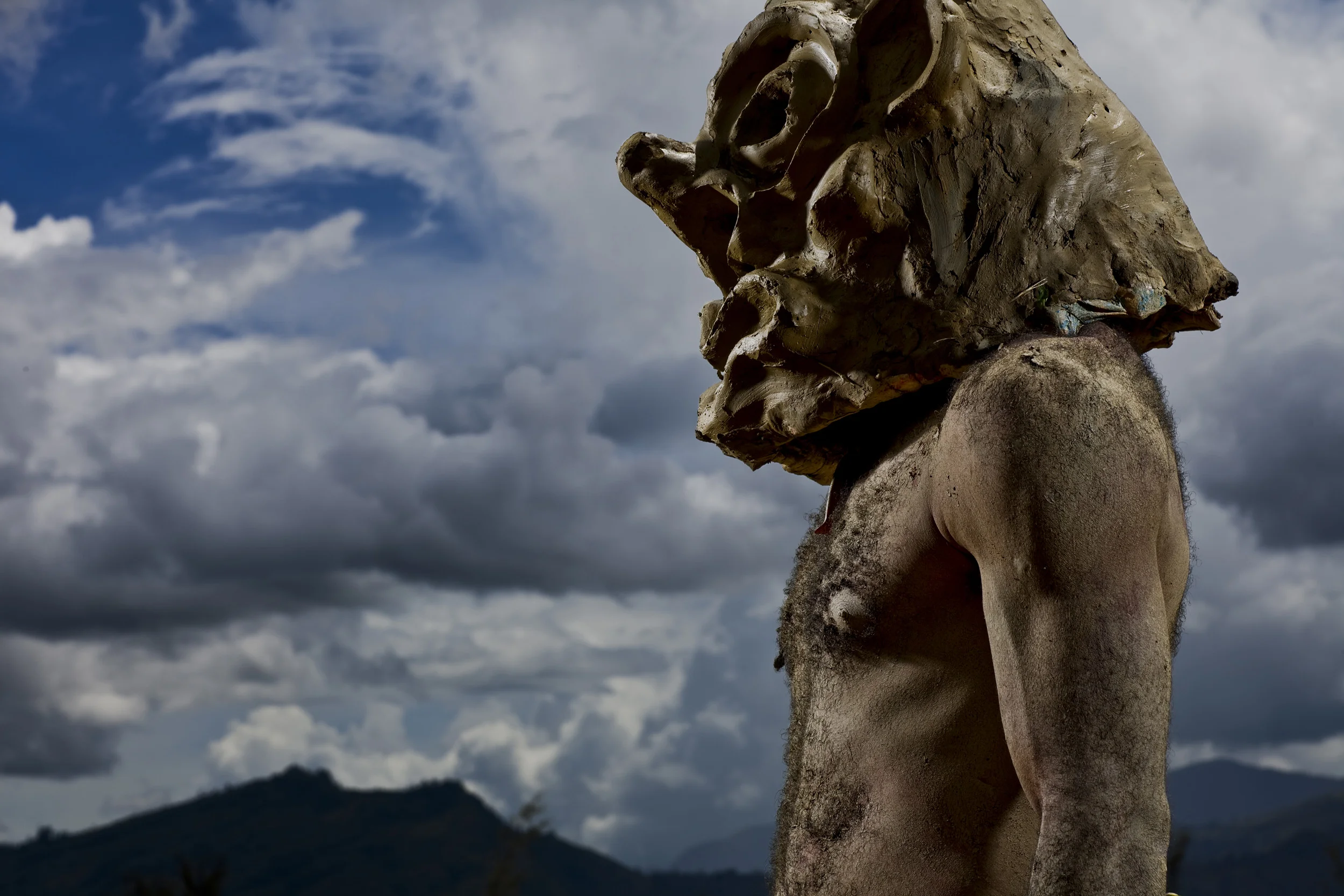 MINDIMA VILLAGE, CHIMBU PROVINCE, HIGHLANDS, PAPUA NEW GUINEA-DECEMBER 2008: Images of traditional "Mud-Men" in a village in Chimbu Province, Highlands, Papua New Guinea, 18 December 2008. "Mud-Men" are originally thought to have originated from a