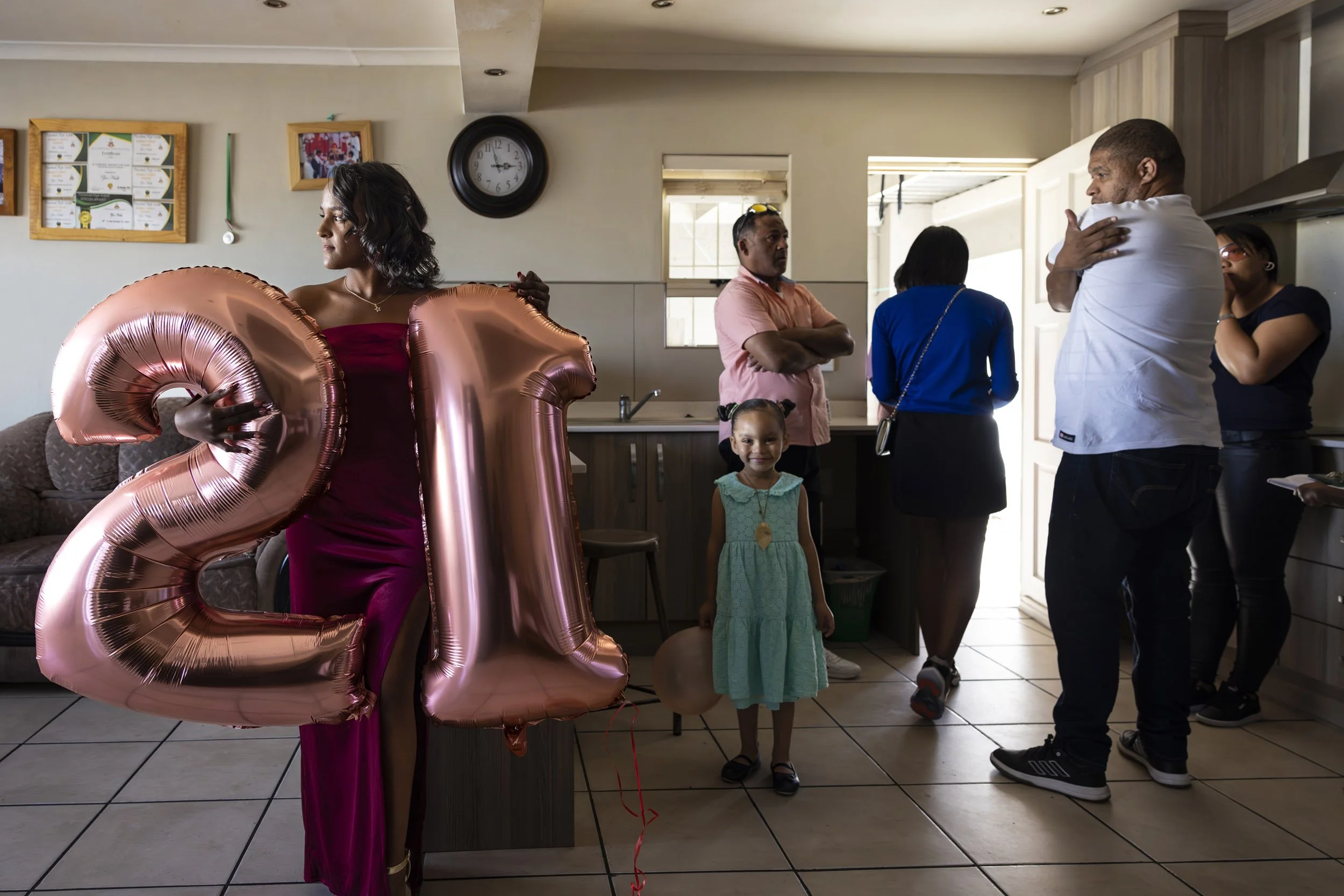 LAVENDER HILL, CAPE TOWN SOUTH AFRICA: Kaylinn Jacobs celebrates her 21st birthday at her aunt’s home in Lavender Hill. The 21st birthday is seen as a rite of passage to adulthood and is a celebrated occasion in the Coloured community. Earlier, the