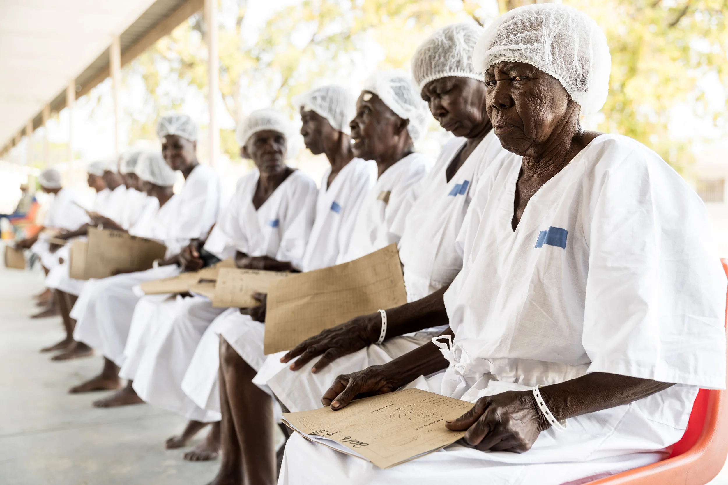 An eye camp for impoverished rural people on the Angolan/Namibian border run by SEE International and Mandela Award winner, Dr Helena Ndume