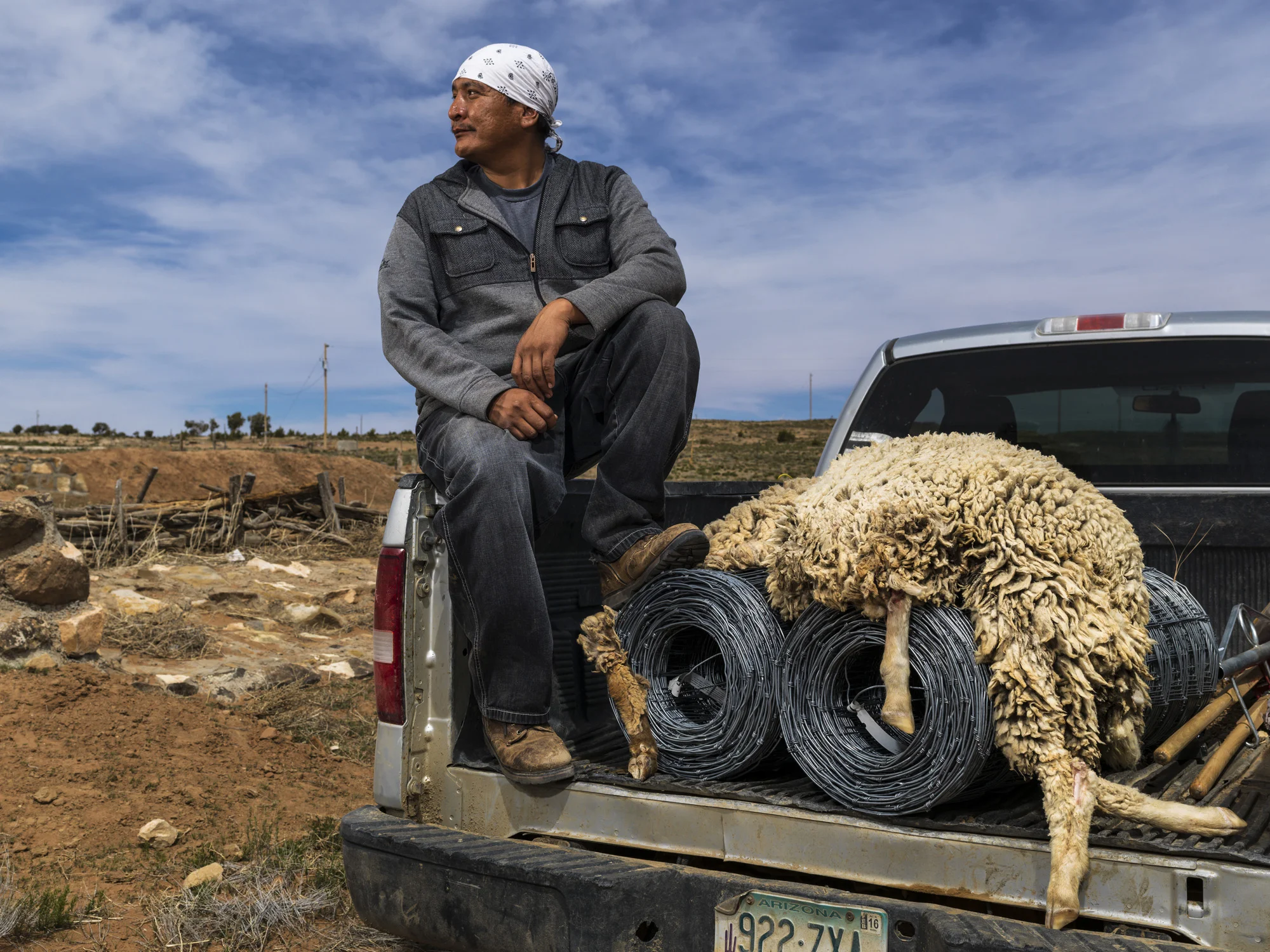PINON, NAVAJO NATION, ARIZONA, 9 APRIL 2014: Roberto Nutlouis, 34, a youth leader and agriculturist seen at his training farm close to the economically depressed area of Pinon, Arizona. Roberto is working on sustainable agriculutre for the Navajo pe