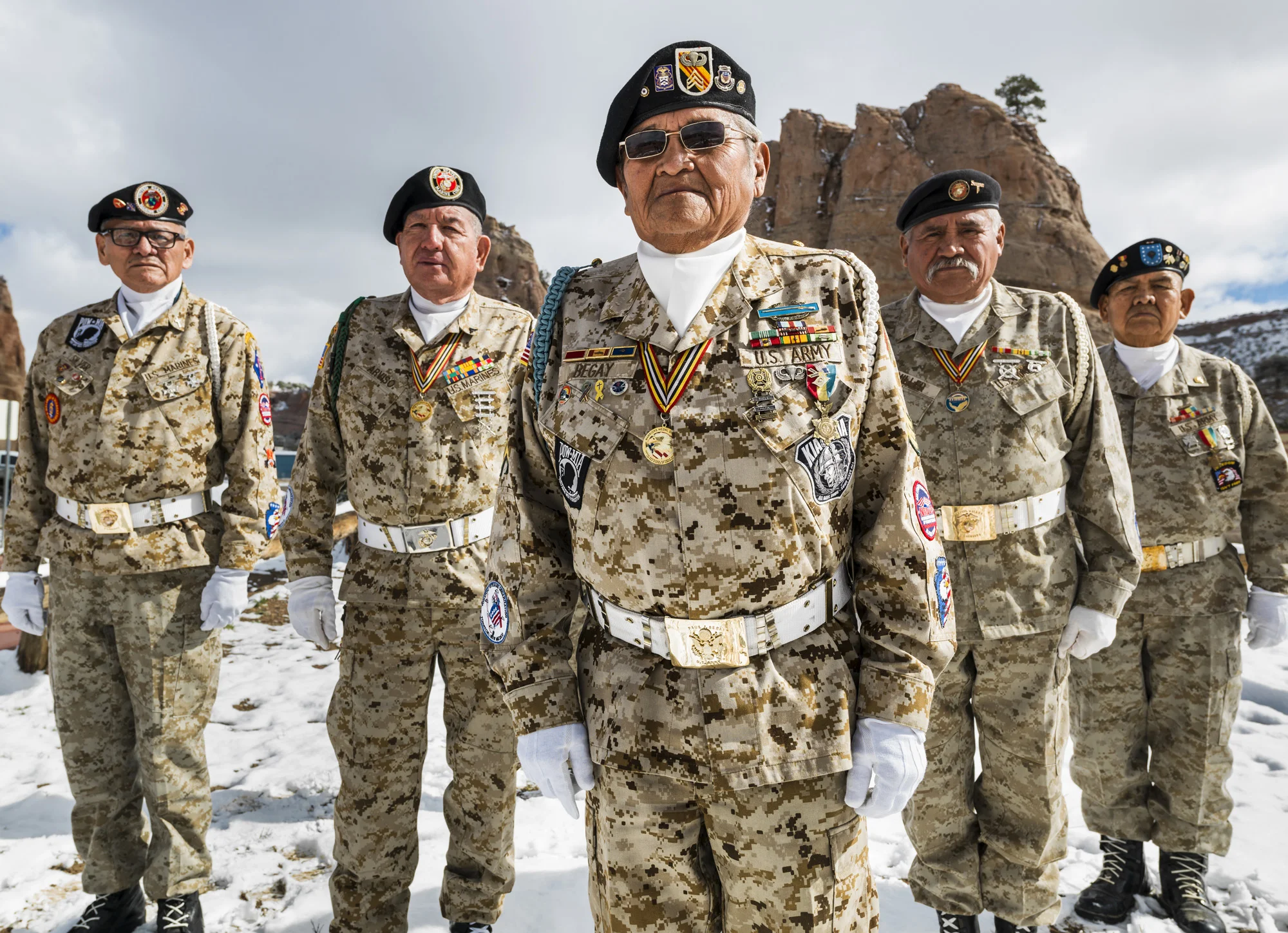 WINDOWROCK, ARIZONA, 4 APRIL 2014: Navajo US Military veterans come together for an honor guard in the Navajo capital WindowRock, Arizona. The Navajo have a long and distinguished history of serving with valor in the US armed forces. (Photo by Brent