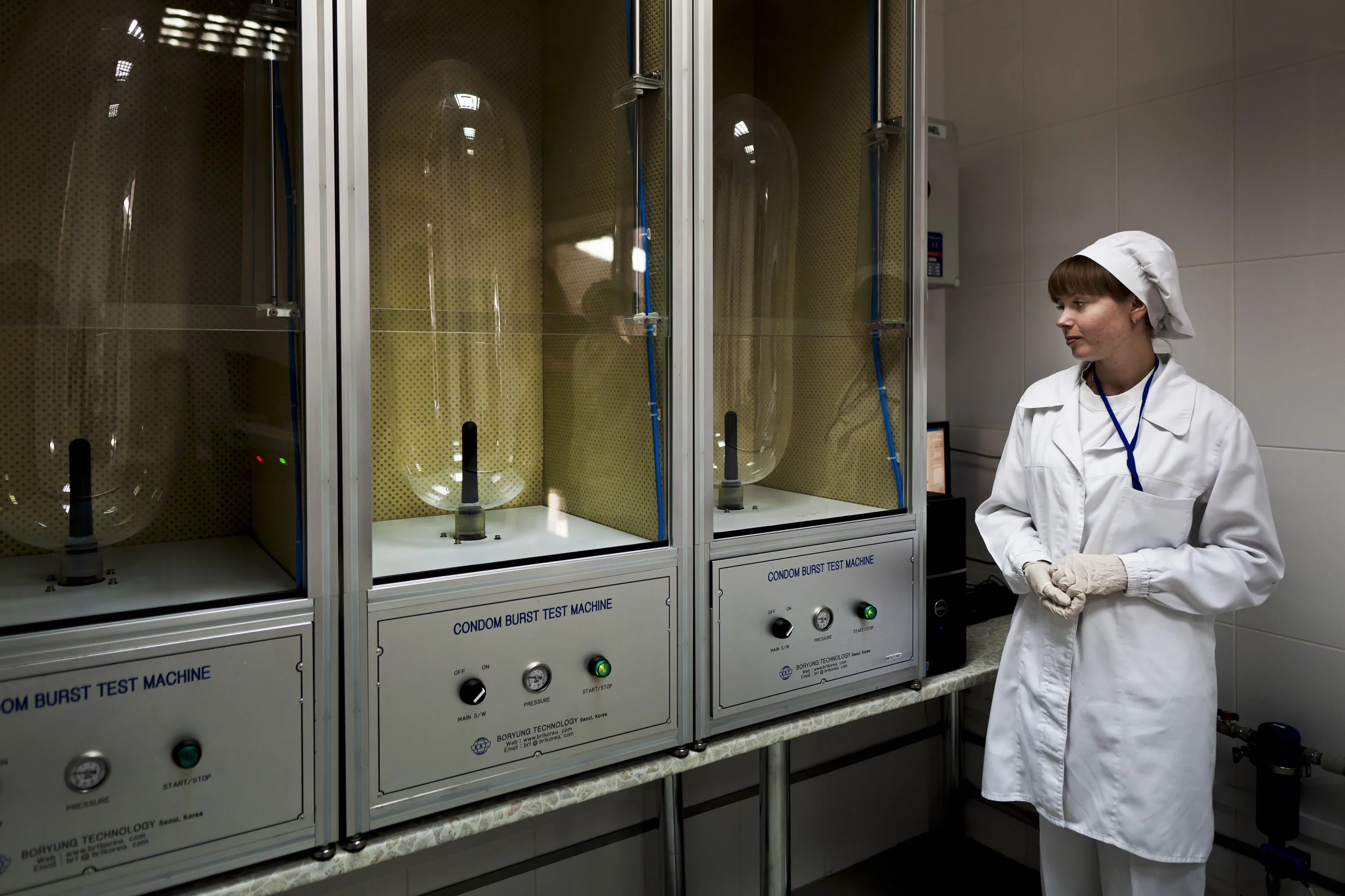DNEPROPETROVSK, UKRAINE, AUGUST 2011: Images from Ukraines' only Condom manufacturing plant, Dnepropetrovsk, Ukraine, 30 August 2011. (Photo by Brent Stirton/Reportage by Getty Images.)