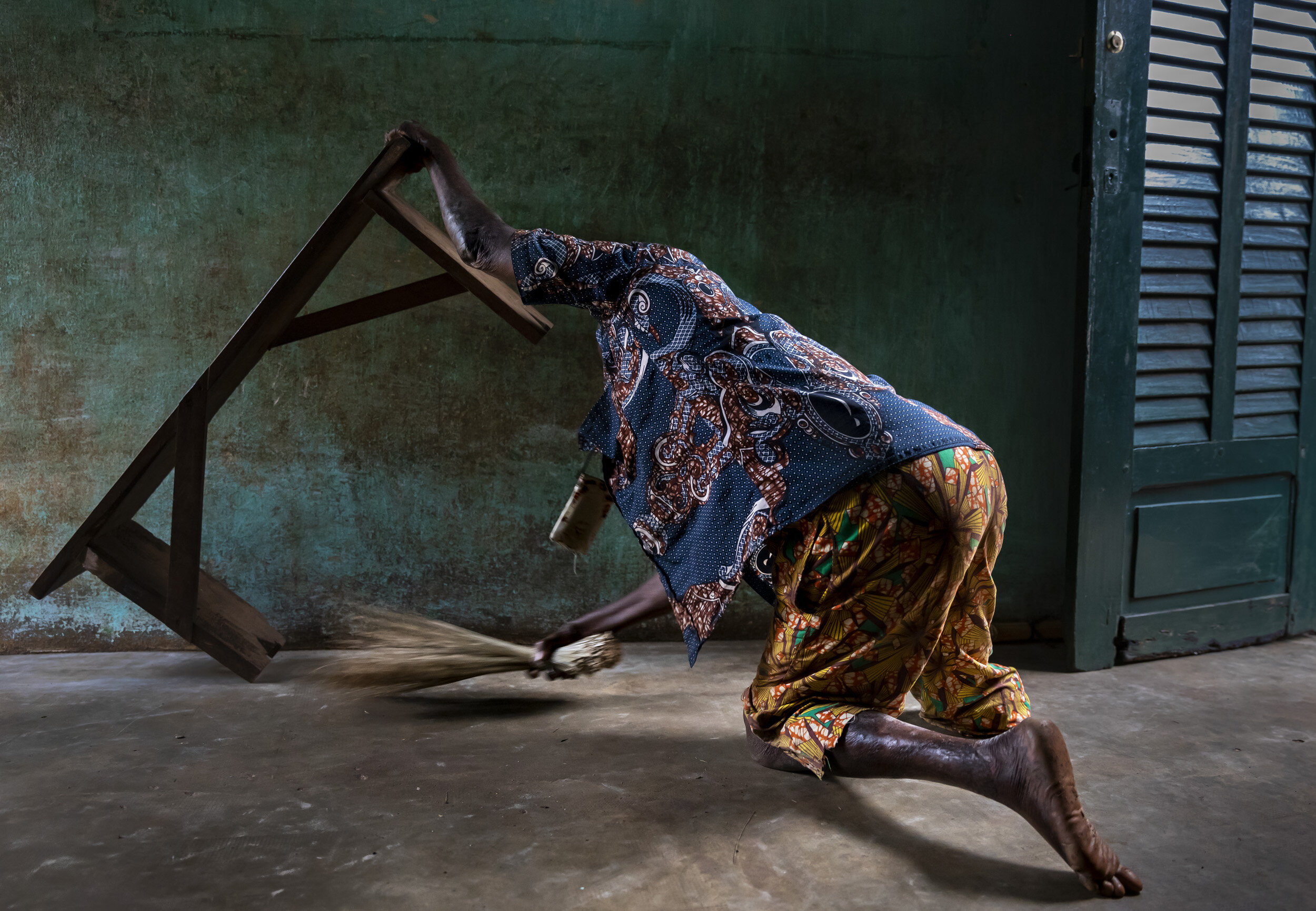 MADJRE, DOGBO, BENIN, OCTOBER 22, 2019: Gilbert Abalo, 55, is a child victim of Leprosy, he has suffered from the symptoms for over 40 years. He has lived at the Madjre Anti-Leprosy center for over 25 years. He lost his leg to gangrene over 6 years