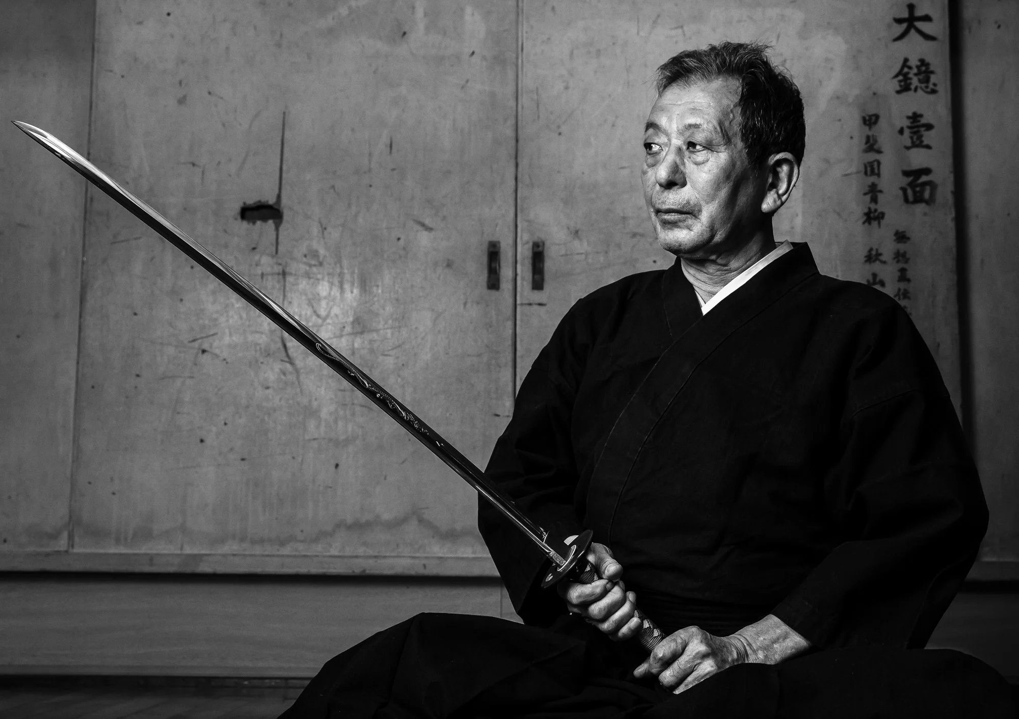 SHIMIZU KU, SHIZUOKA CITY, TOKYO, 16 OCTOBER 2014: Master Sensei Yoshimitsu (Kagehiro) Katsuse, a master of all 18 of the Samurai arts. The sensei is a direct descent of a particular line of Samurai masters who date back to the 16th century.