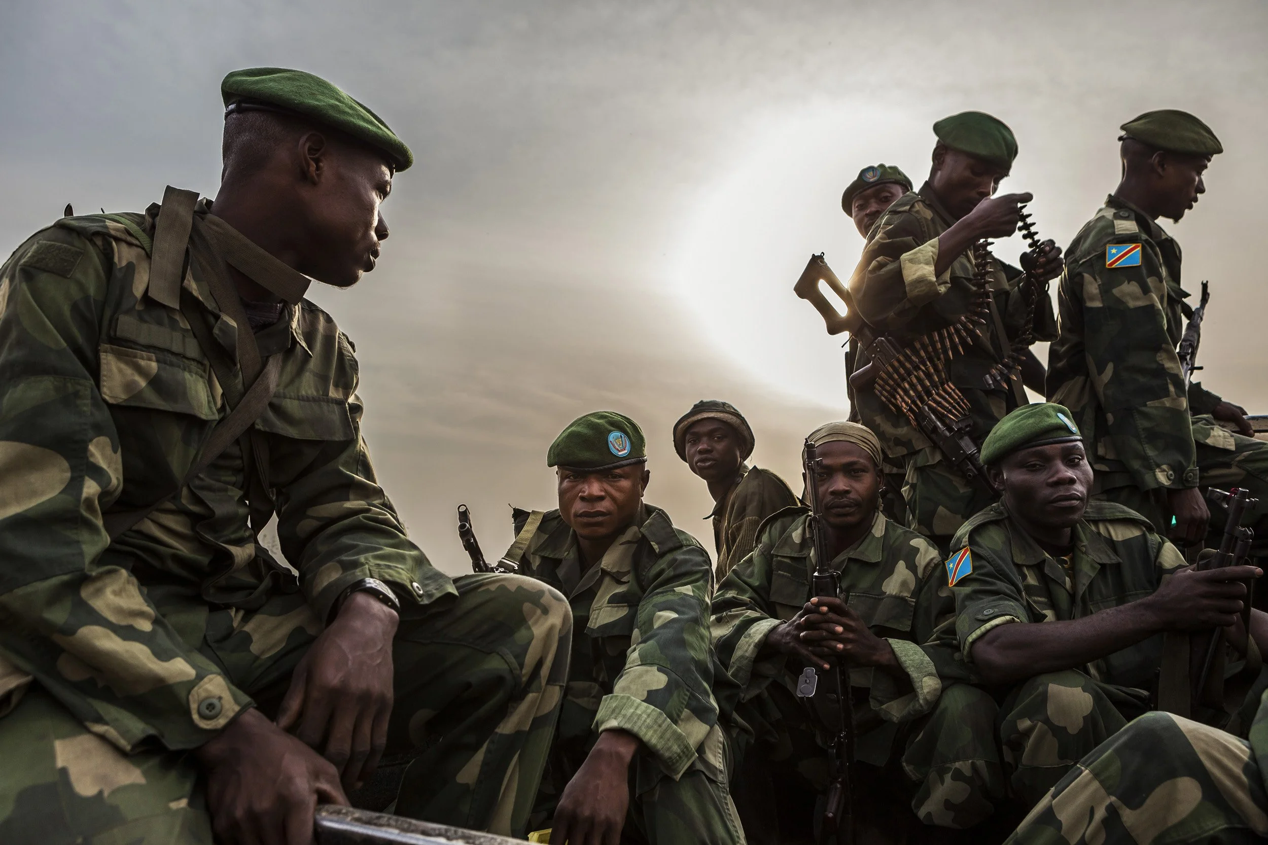RWINDI, VIRUNGA NATIONAL PARK, DRC, MARCH 2012: A combined ICCN conservation Ranger force and FARDC Congolese Army soldiers patrol both the road and inland in the Virunga National Park at Rwindi, DRC, March 8 2012. This reconnaisance patrol was cond