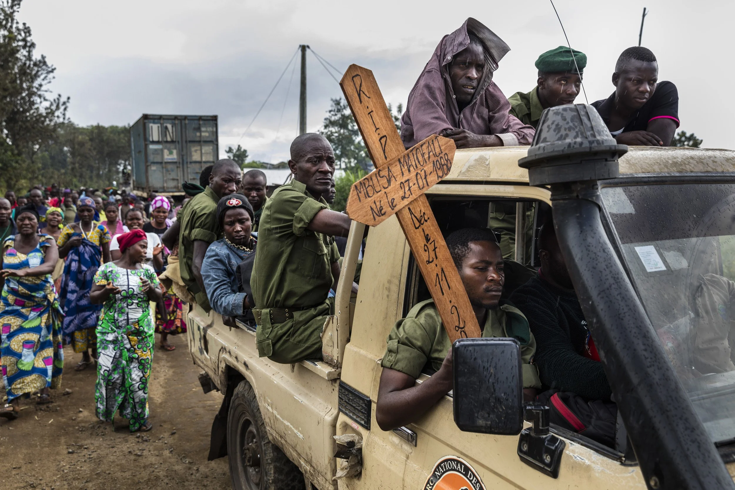 RUMANGABO, NORTH KIVU, DEMOCRATIC REPUBLIC OF CONGO, 28 NOVEMBER 2015: The funeral of ICCN Ranger Theodore Mbusa Matofali, 27, after a tragic car accident which left him dead from head injuries. Over 150 ICCN rangers have died in the course of their