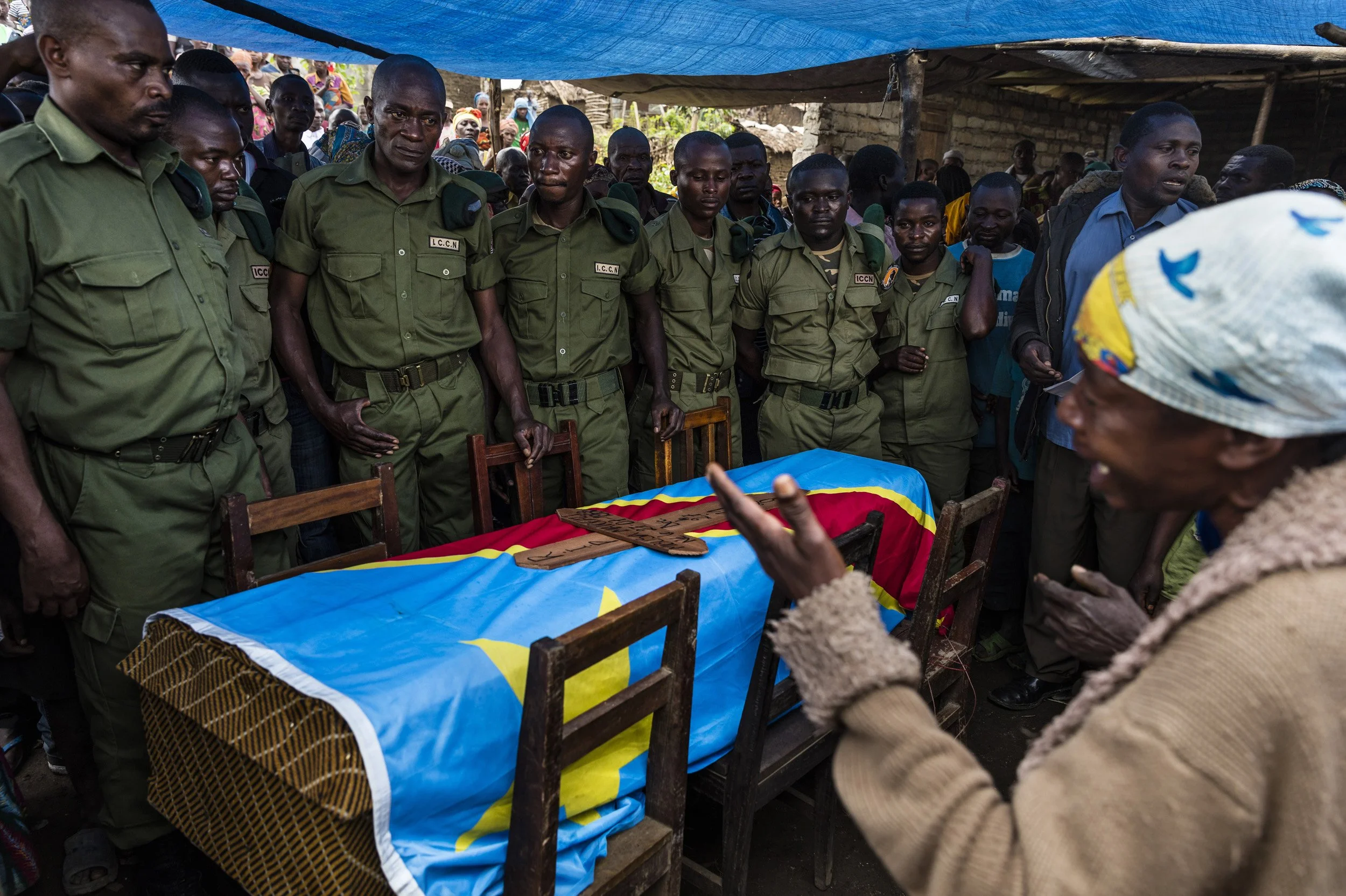 RUMANGABO, NORTH KIVU, DEMOCRATIC REPUBLIC OF CONGO, 28 NOVEMBER 2015: The funeral of ICCN Ranger Theodore Mbusa Matofali, 27, after a tragic car accident which left him dead from head injuries. Over 150 ICCN rangers have died in the course of their
